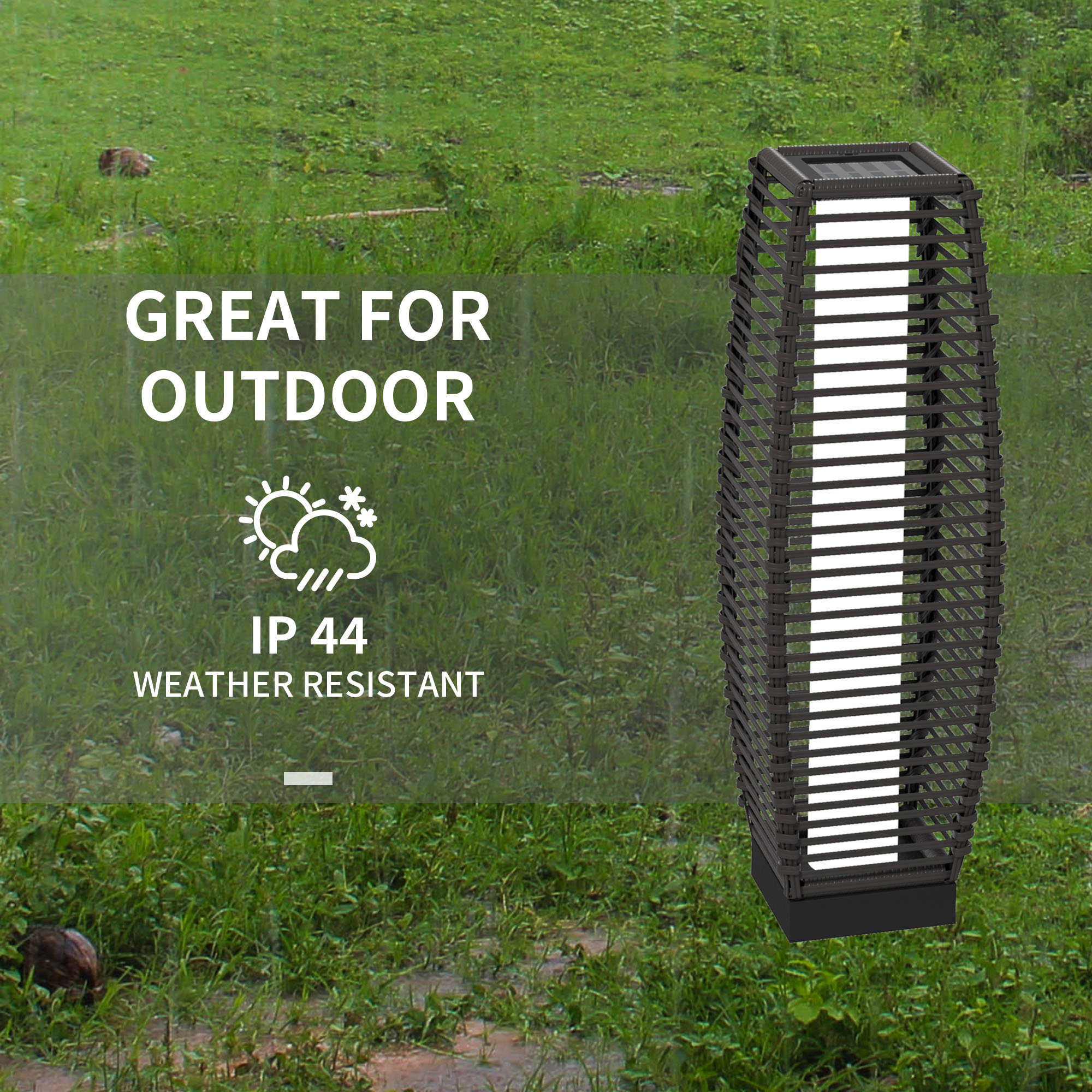  Solar Floor Lamp, Outdoor Rattan Garden Lantern Pathway Light & Decorative Driveway Lighting with Auto On/Off LED Lights for Porch, Yard, Lawn, Courtyard, Deck, Gray