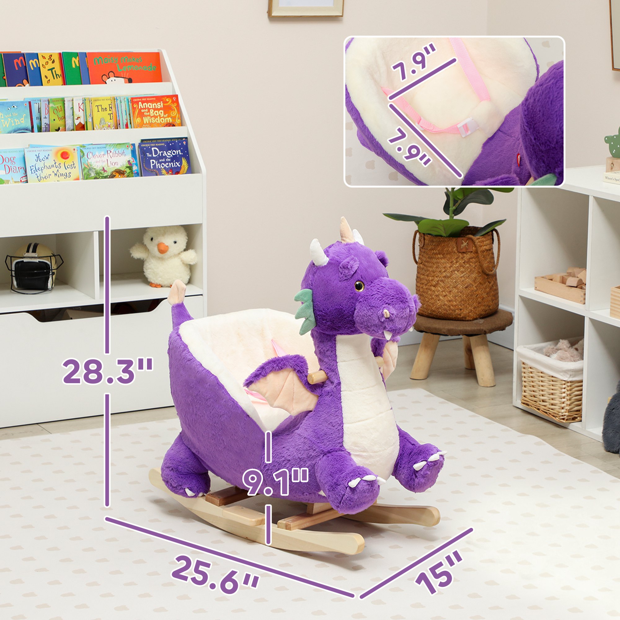 Baby Rocking Horse, Kids Ride On Toy with Realistic Dragon Roar and Safety Belt for Kids 18–36 Months, Purple