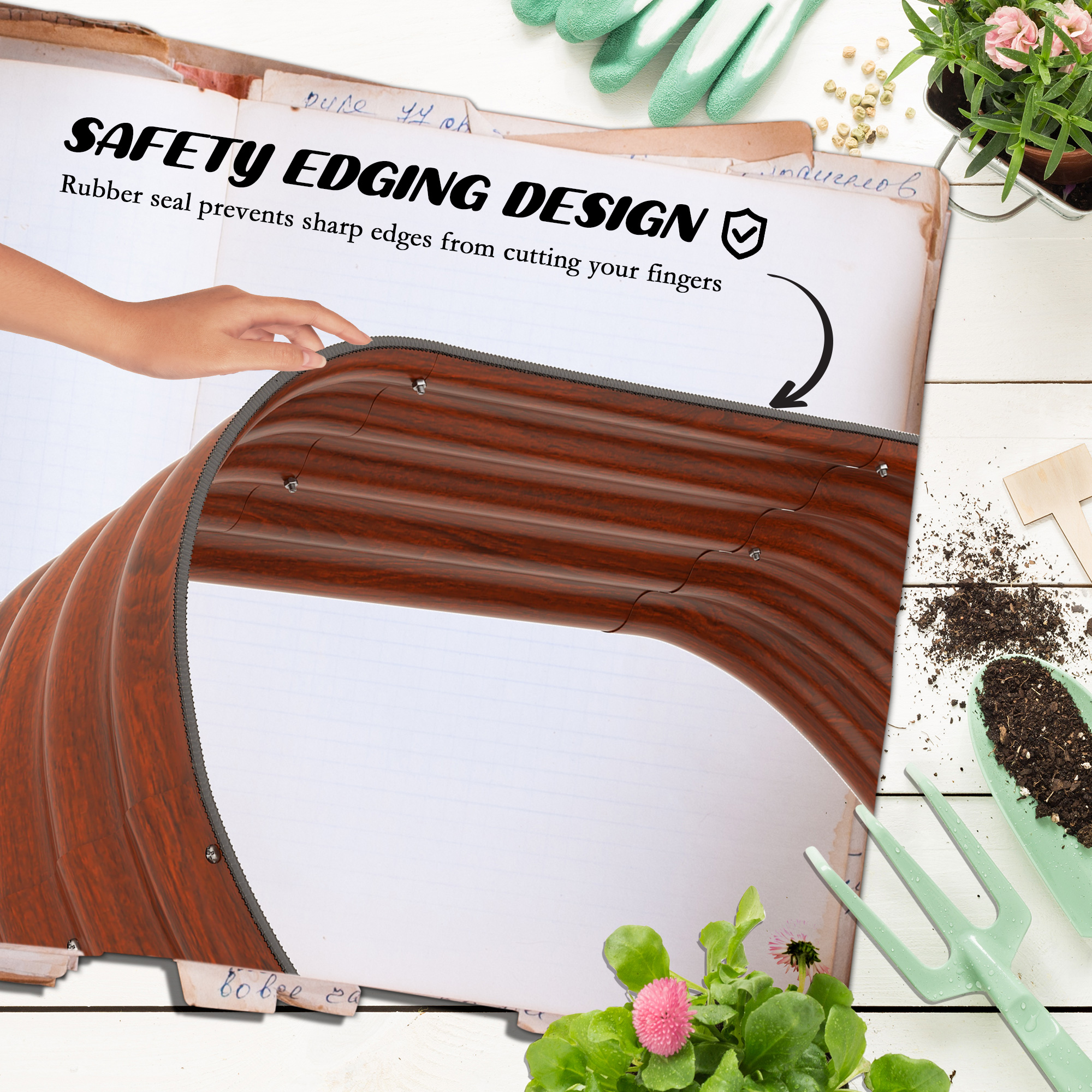  3-Tier Raised Garden Bed Set w/ Safety Edging, Open Bottom for Vegetables, Herbs, Flowers, 62.25" x 43" x 32.25", Brown