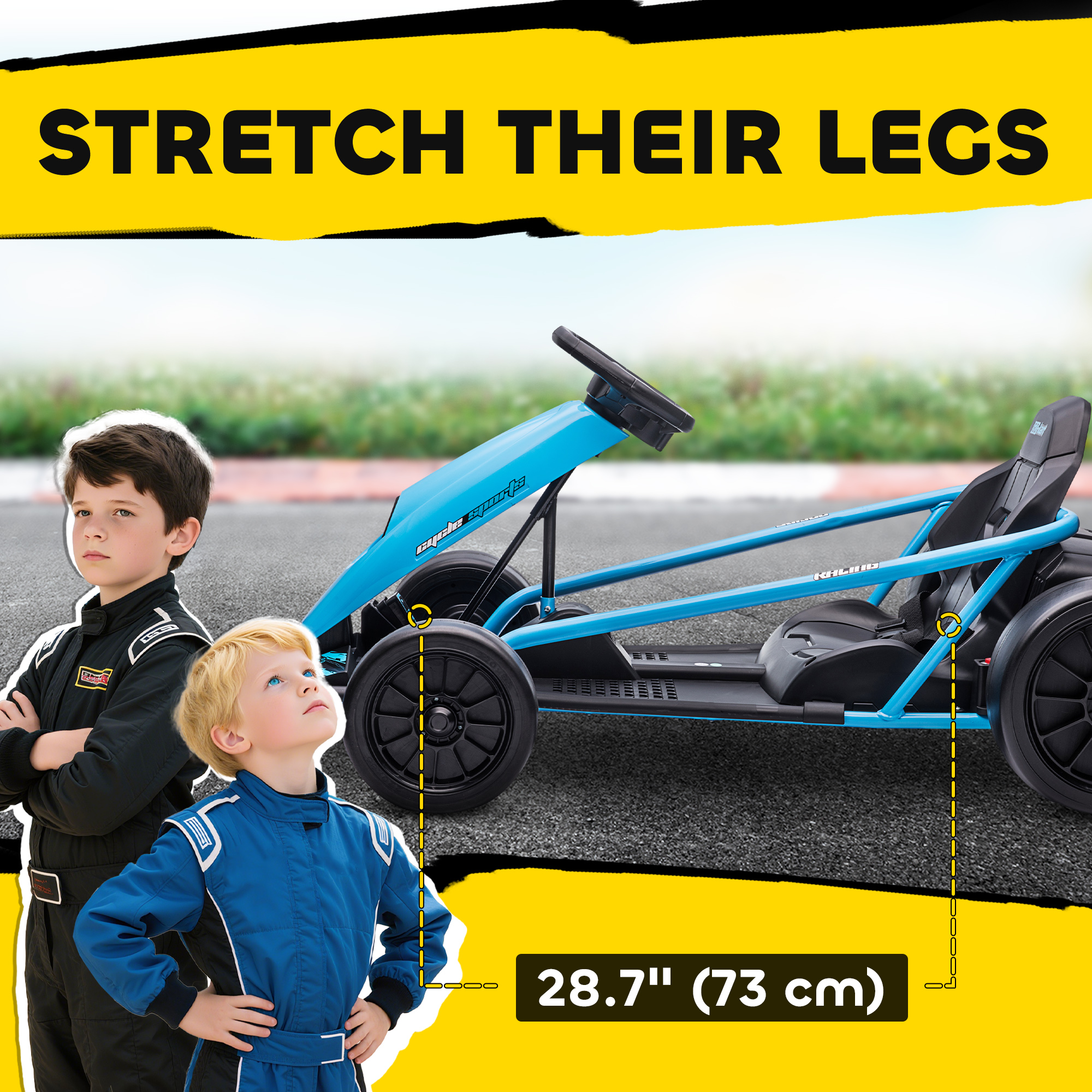 24V Electric Go Kart for Kids, Drift Ride-On Racing Go Kart with 2 Speeds, for Boys Girls Aged 8-12 Years Old, Blue