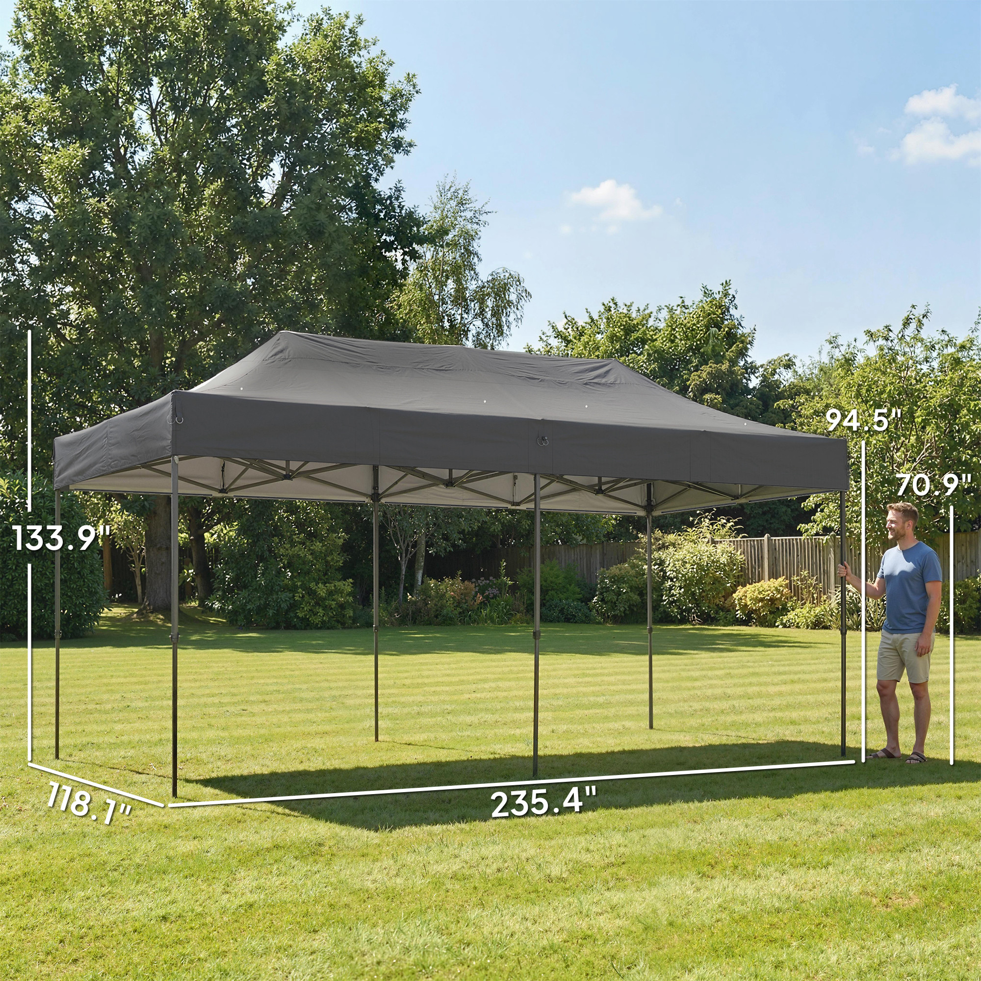  10 x 20 ft Pop Up Canopy Tent, Heavy Duty UPF50+ Outdoor Portable Instant Canopy Shelter with Wheeled Bag, Dark Gray