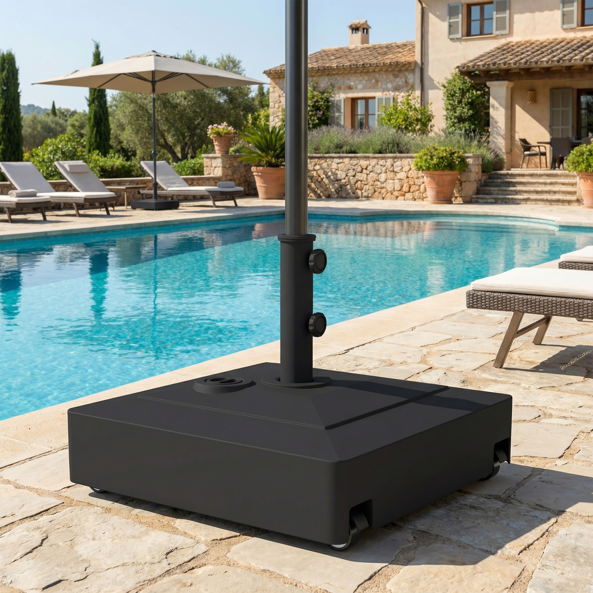  Patio Umbrella Base with Wheels, 134 lbs Stand/88 lbs Water Filled Outdoor Umbrella Stand for 1.38/1.5/1.89" Pole, Black