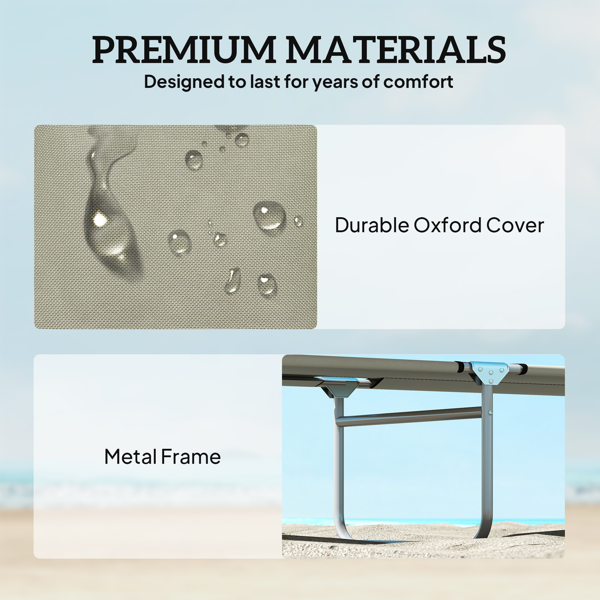  Outdoor Pool Chaise Lounge Chair, Folding Tanning Chair with Sun Shade, Cream White