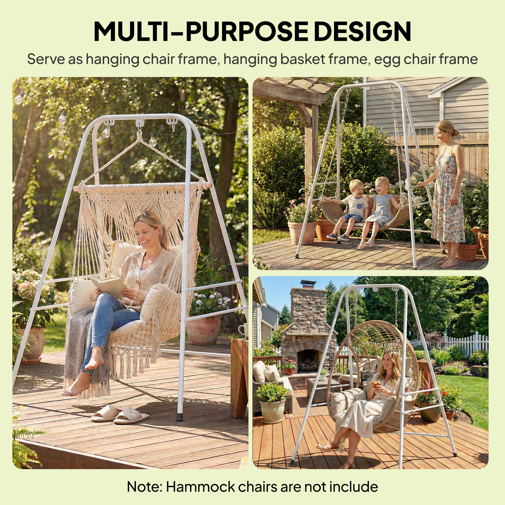  Hammock Chair Stand  Indoor and Outdoor Use with Anti-Slip Foot Pads, 2 Carabiners, White
