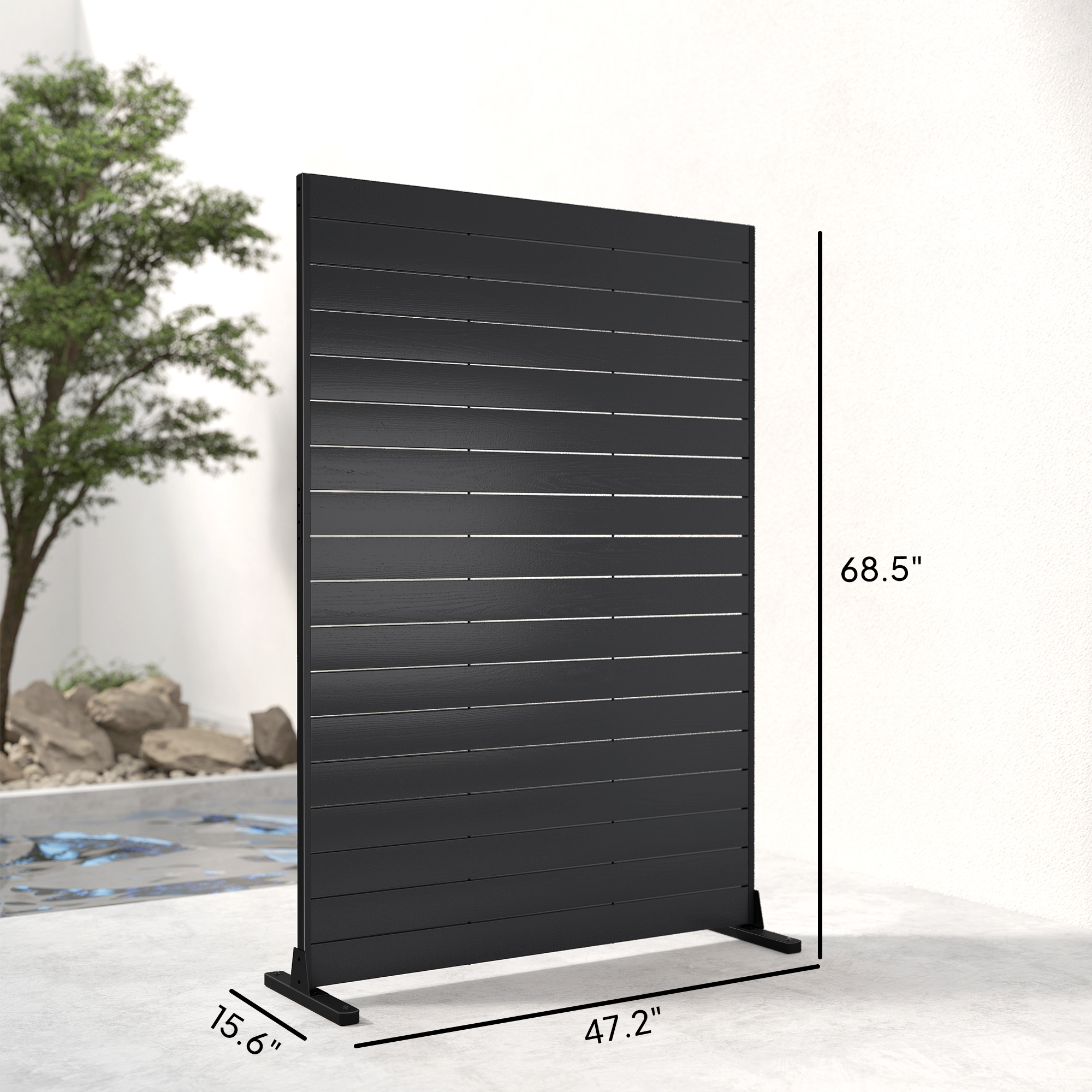  HDPE Outdoor Privacy Screen, 47.2"W x 68.5"H Decorative Privacy Fence Screen with Stand and 6 Panels, Black