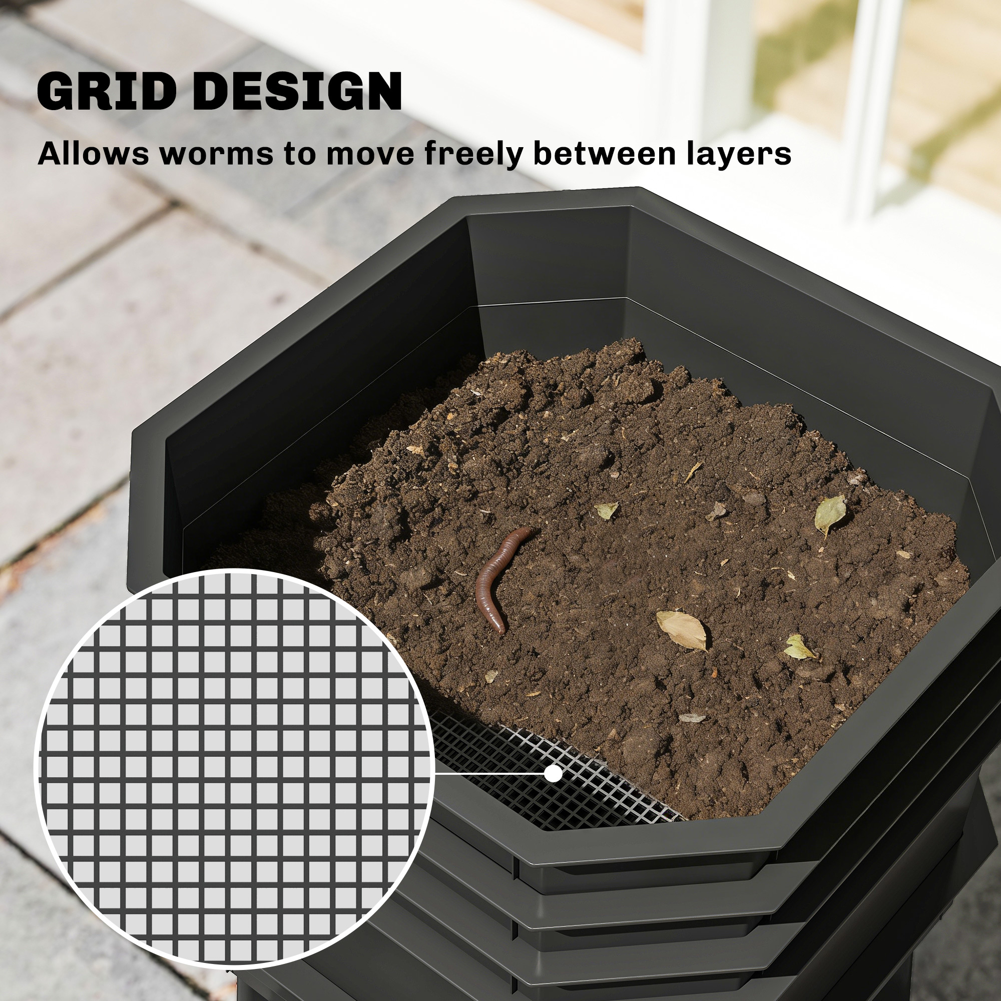  4-Tray Worm Composter Bin, 7.4 Gal Outdoor & Indoor Worm Composter for Recycling Food Waste, Dark Green