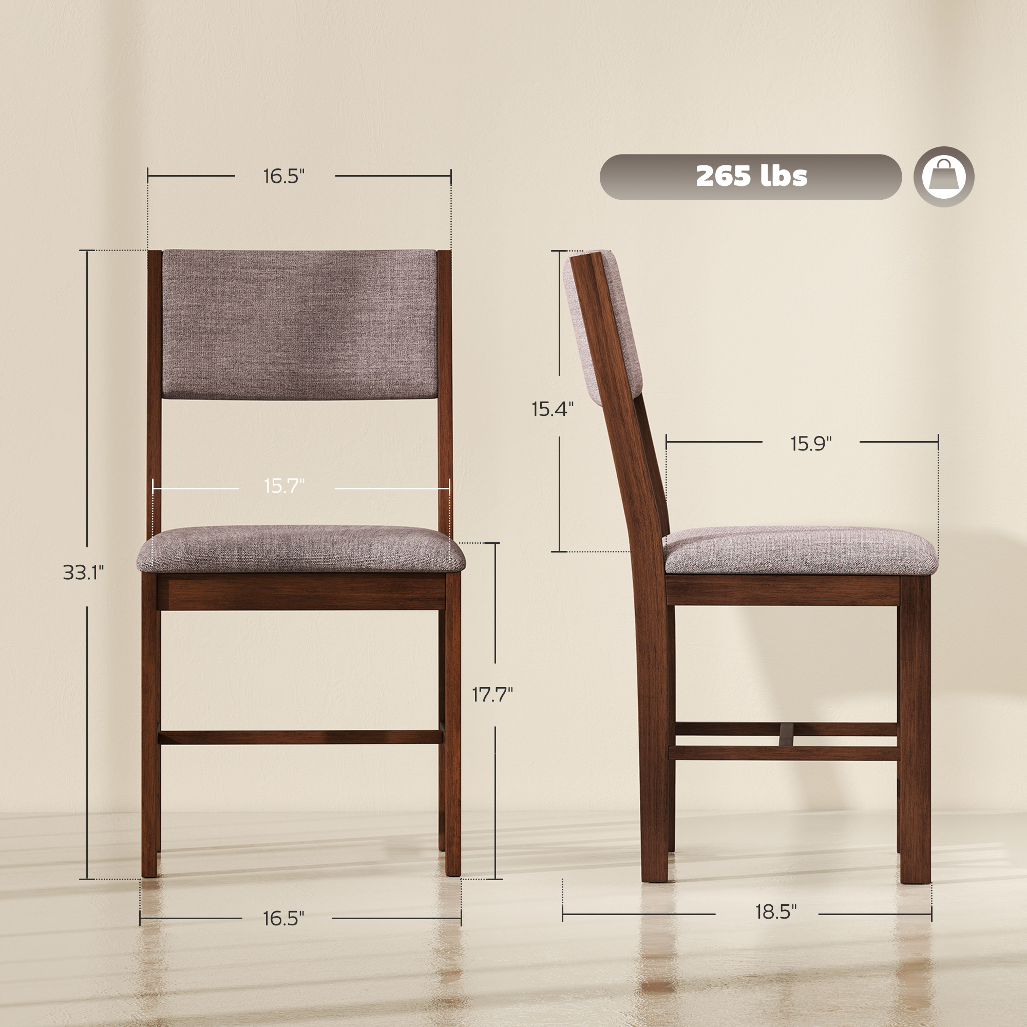  Modern Dining Chairs Set of 4, Linen Fabric Kitchen Chairs with Rubberwood Legs for Dining Room, Living Room, Brown