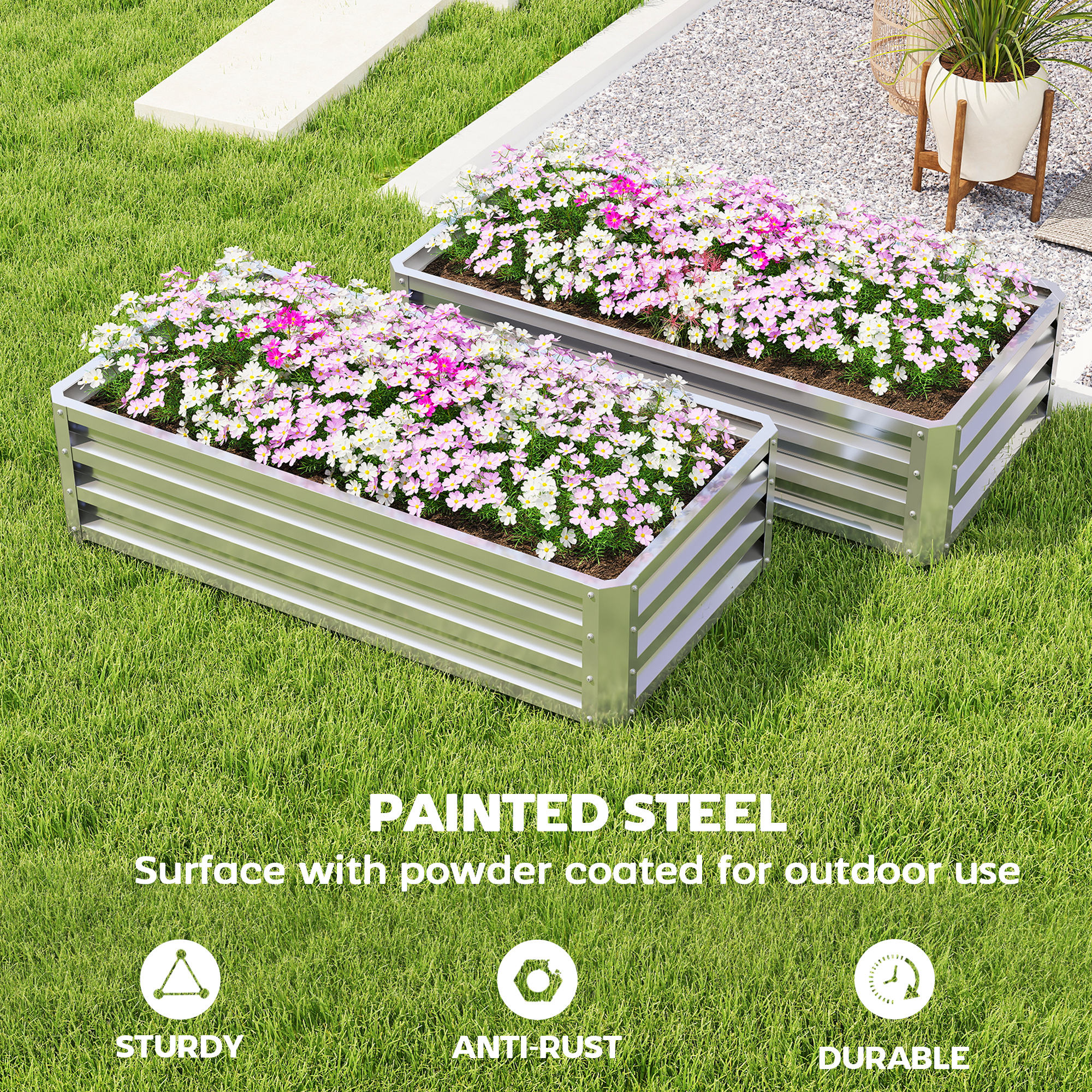  Galvanized Raised Garden Bed, 4' x 2' x 1' Metal Planter Box, for Growing Vegetables, Flowers, Herbs, Succulents, Silver