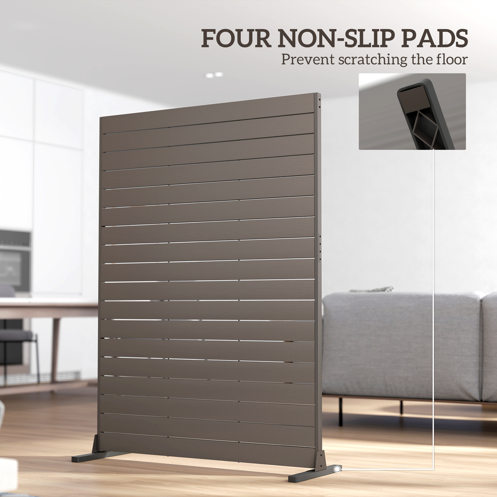  HDPE Outdoor Privacy Screen, 47.2"W x 68.5"H Decorative Privacy Fence Screen with Stand and 6 Panels, Brown