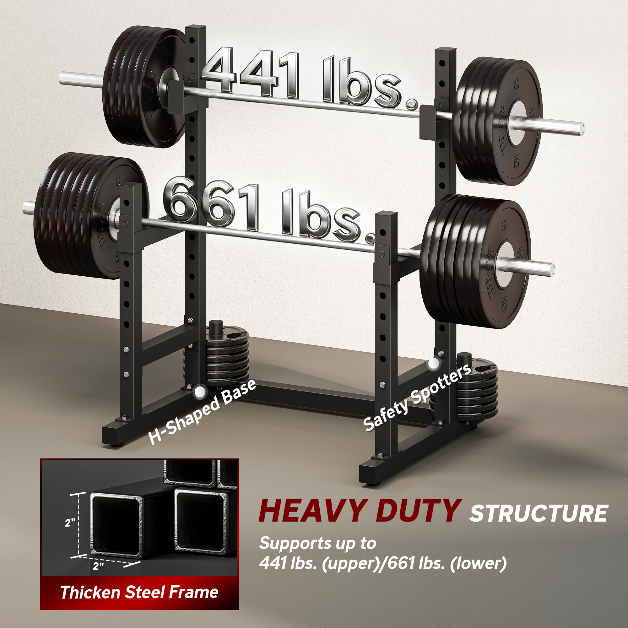 Adjustable Squat Rack, 660lbs Multi-Functional Bench Press Rack for Weight Lifting Home Gym Strength Training, Black