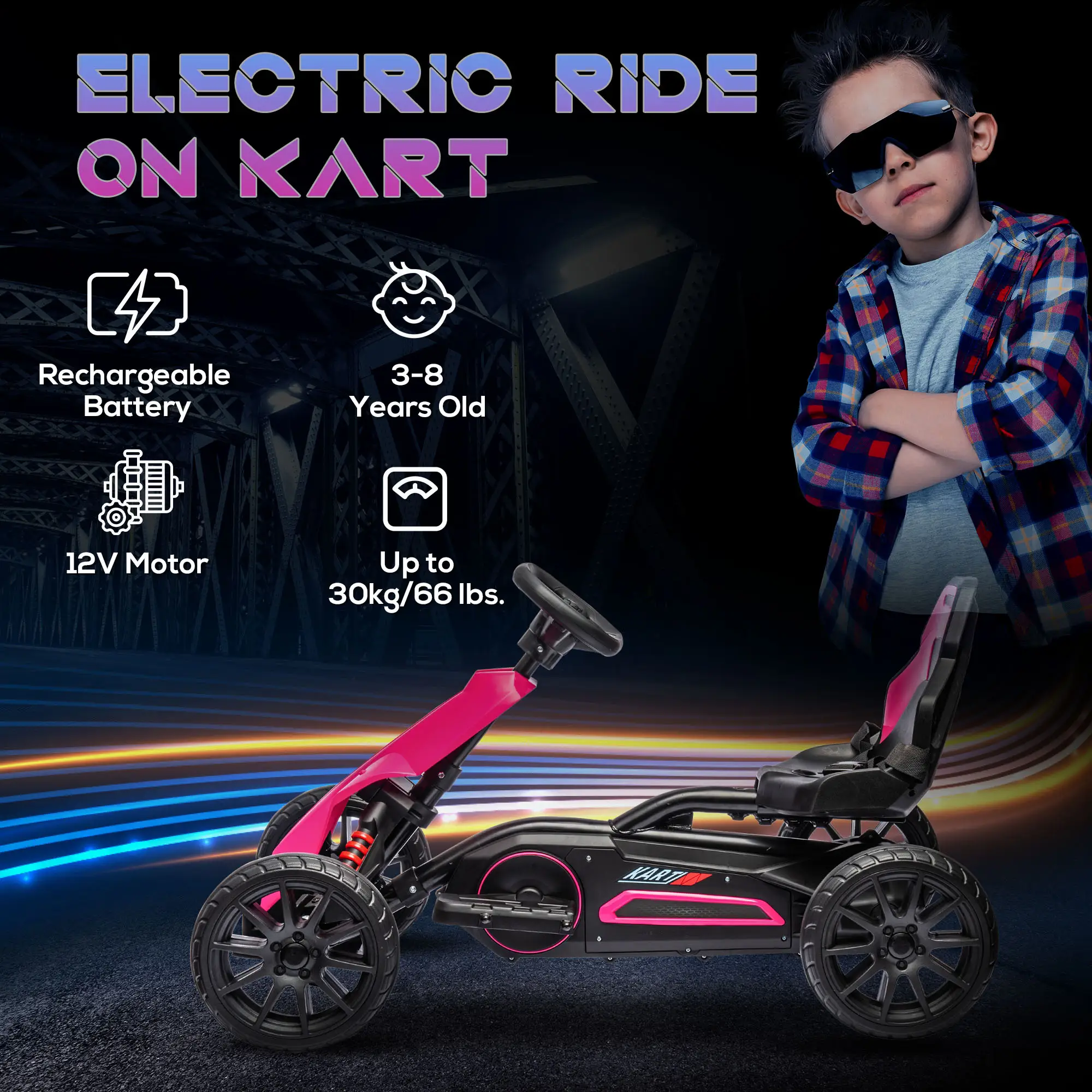 12V Electric Go Kart for Kids w/ Adjustable Speed, Pink