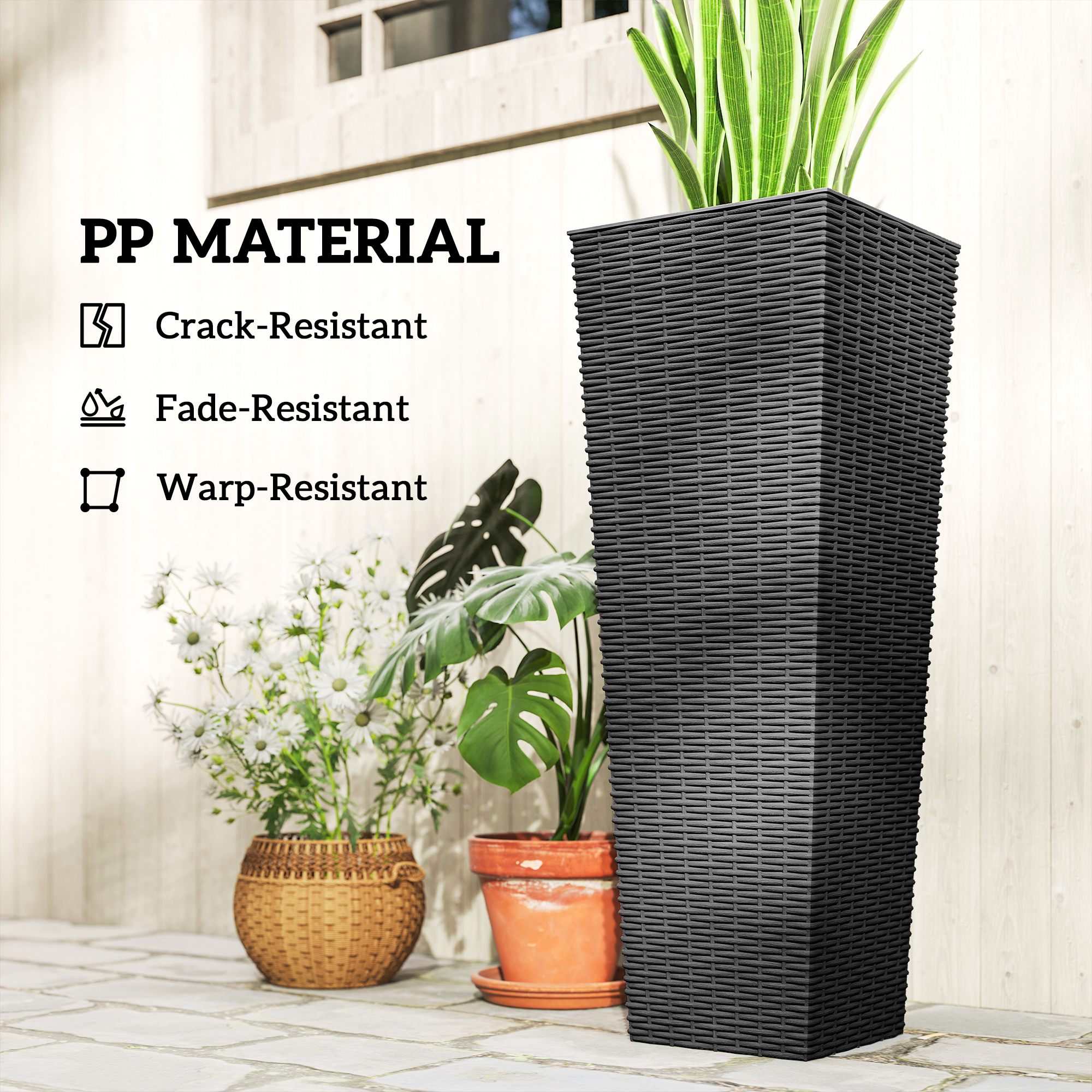  32 Inch Tall Planters for Outdoor Plants, Set of 2 Plastic Flower Pots with Drainage Holes, Black