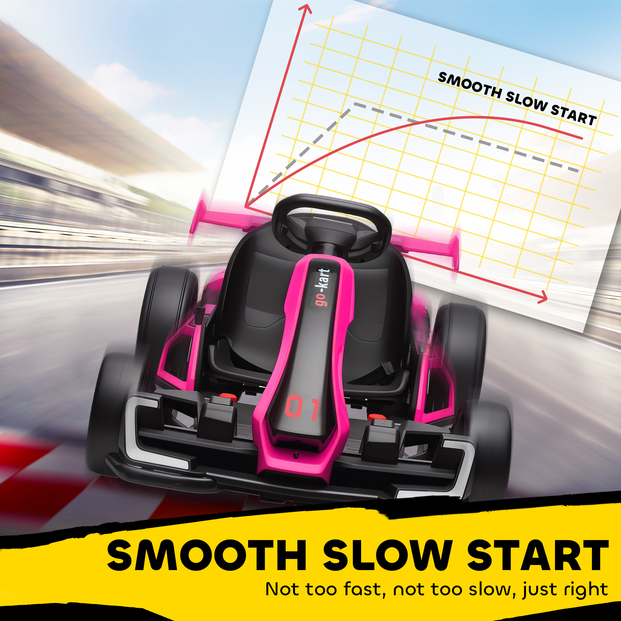24V 7.5 MPH Electric Go Kart with Adjustable Seat, Slow Start, Pink
