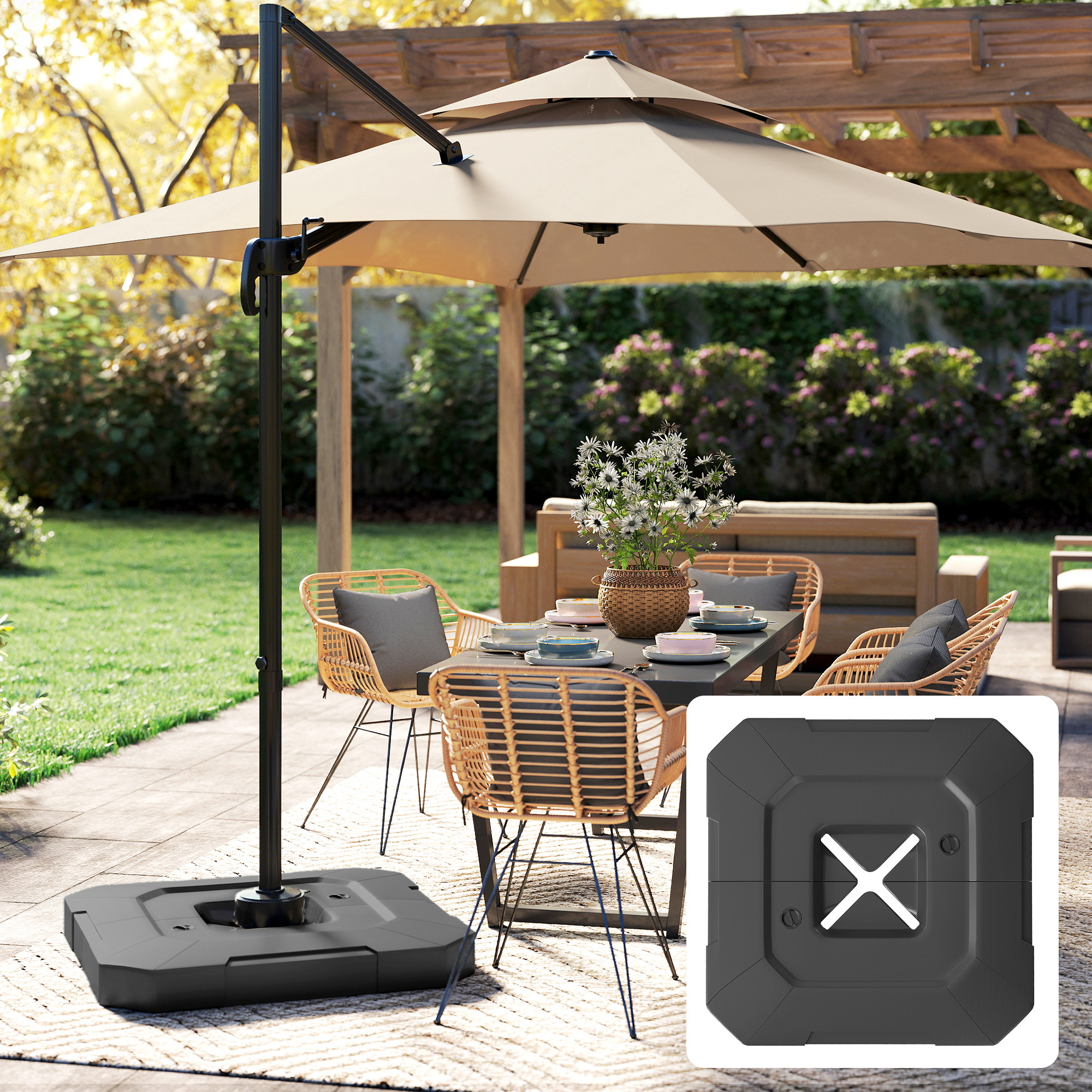  2-Piece Cantilever Umbrella Base Weight Set, 231 lb Water or Sand Fillable Outdoor Offset Umbrella Weights, Black