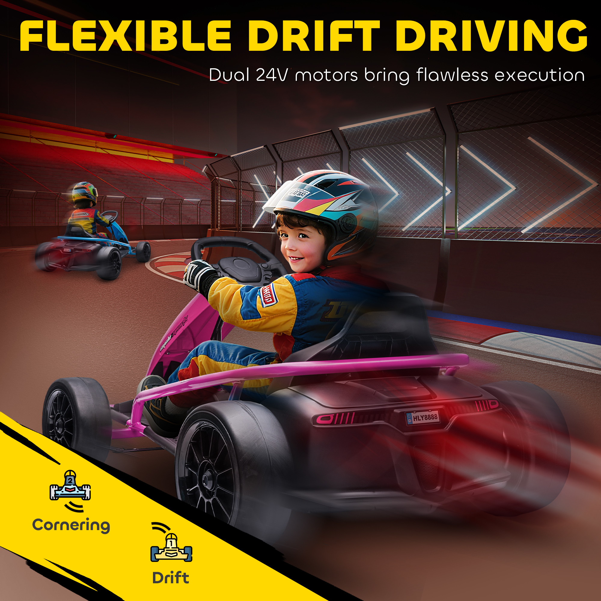 24V Electric Go Kart for Kids, Drift Ride-On Racing Go Kart with 2 Speeds, for Boys Girls Aged 8-12 Years Old, Pink