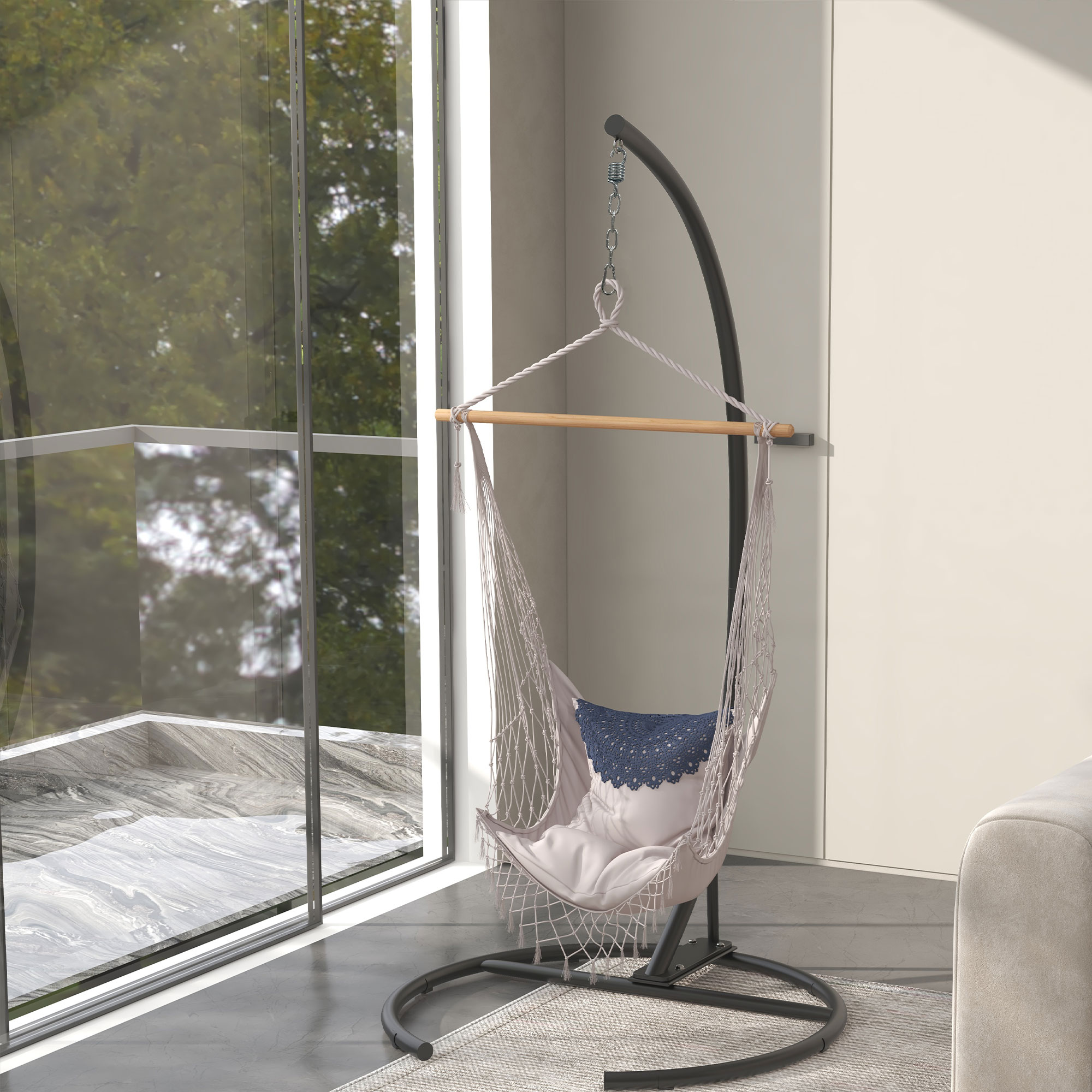  Hanging Hammock Chair Stand with Round Base, 40.2" x 76.8", Black