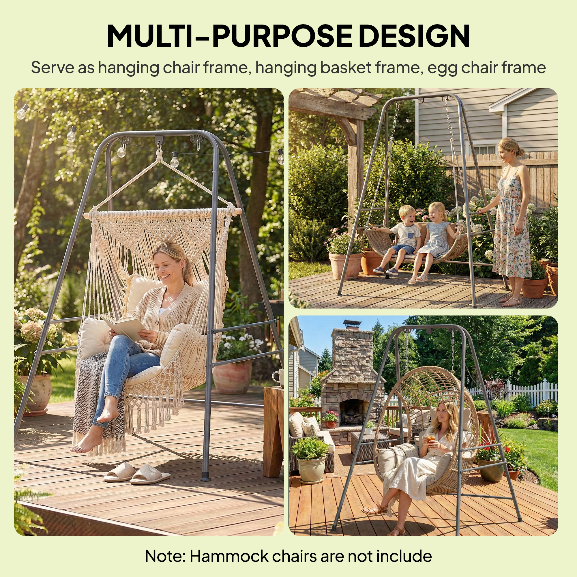  Hammock Chair Stand  Indoor and Outdoor Use with Anti-Slip Foot Pads, 2 Carabiners, Gray