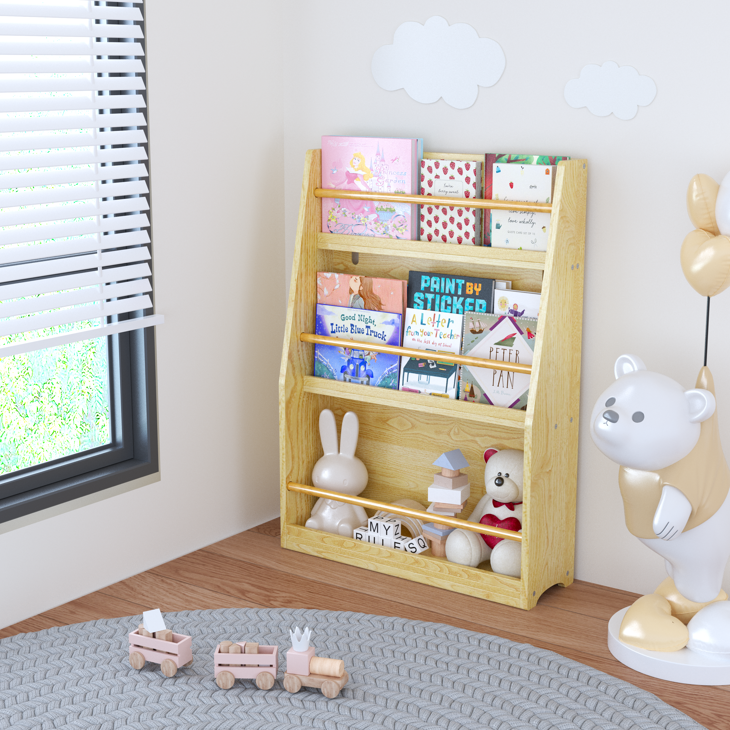 3 Tier Kids Book Shelf,Kids Book Rack, Helps Keep Bedrooms, Playrooms, And Classrooms Organized, Natural