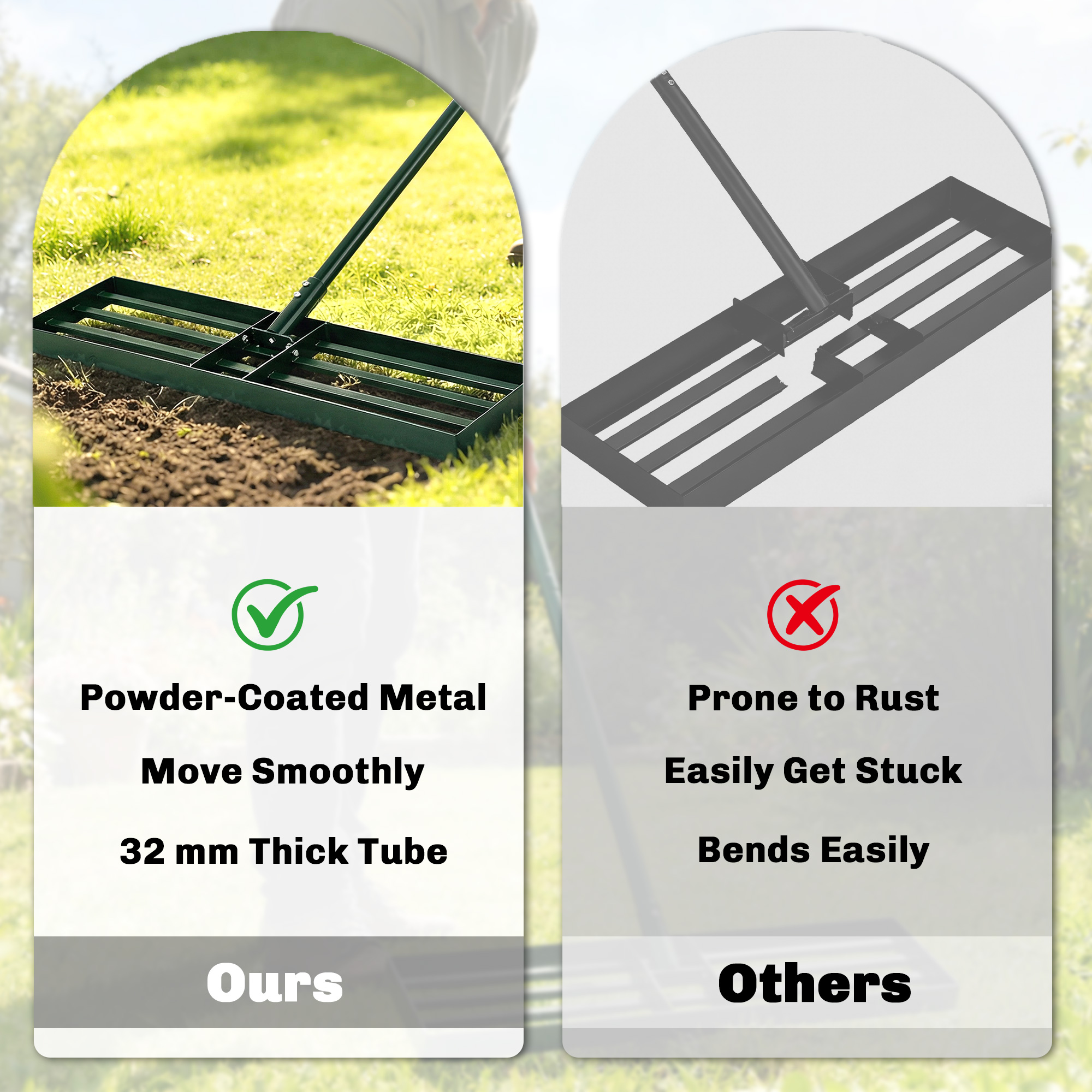  Lawn Leveling Rake, 30" x 10" Heavy Duty Yard Leveling Rake with 66.5" Handle for Backyard, Golf Course