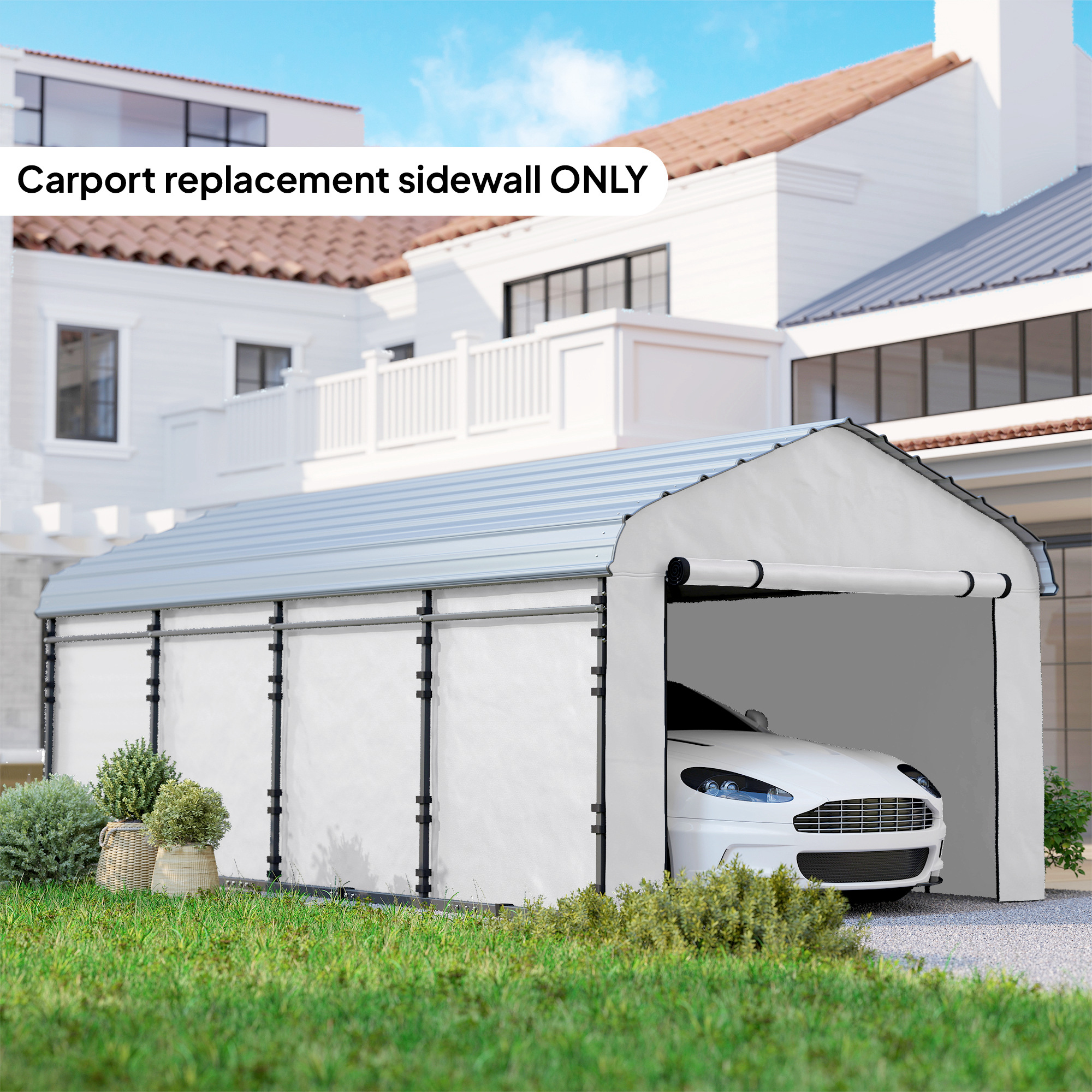 Carport Replacement Sidewall Panel for 10 x 15 Carports, UPF50+ Waterproof Replacement Side Wall Cover, White