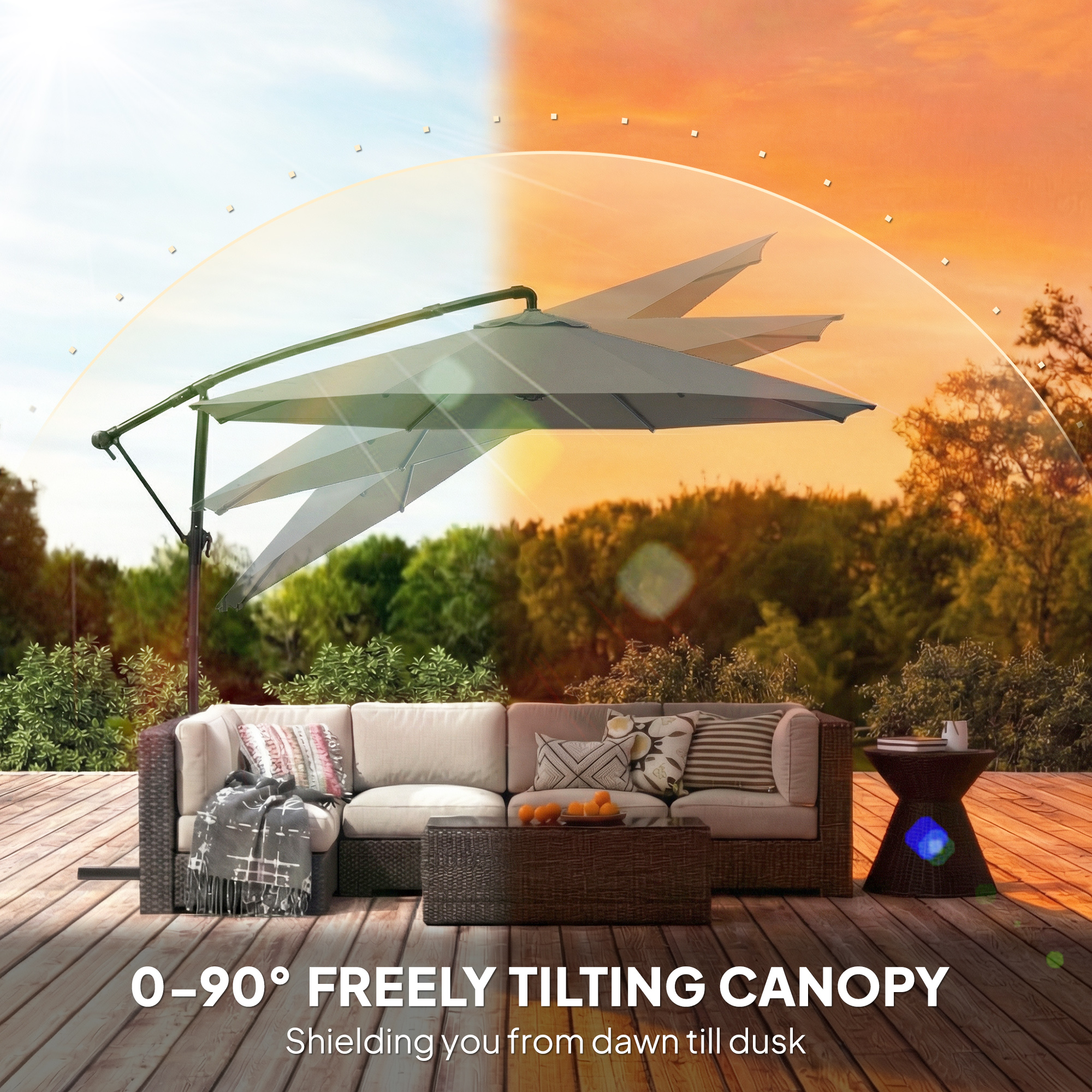  10 ft Offset Patio Umbrella with Cover, Hanging Cantilever Umbrella with 360° Rotation, Crank Handle, Tilt, Gray