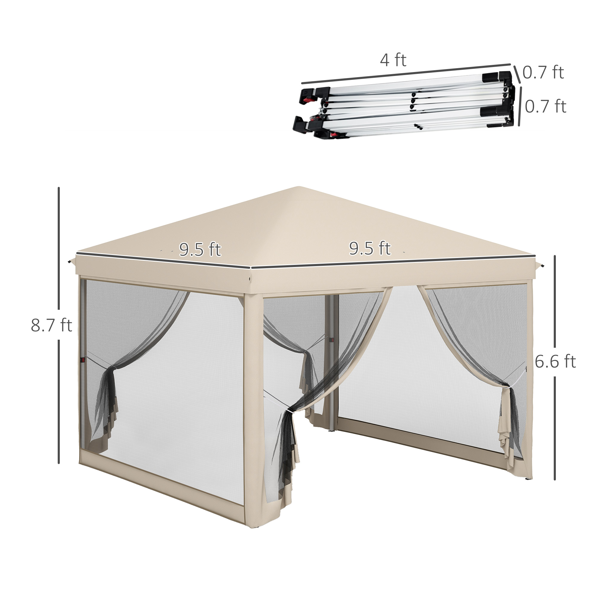  210D Oxford 10' x 10' Pop Up Canopy Tent with Netting, Instant Screen Room House, Tents for Parties, Height Adjustable, with Carry Bag, for Outdoor, Garden, Patio