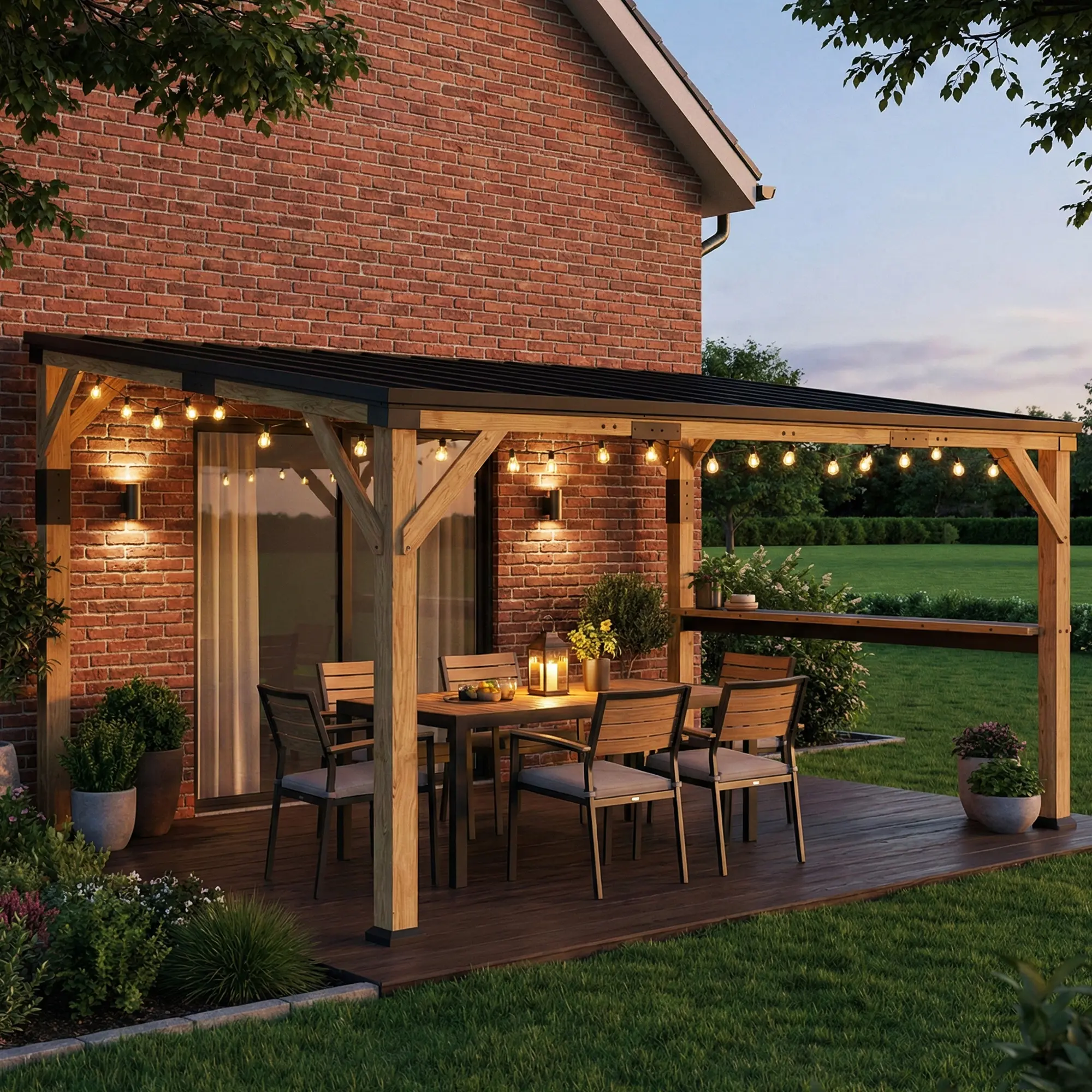 10 x 14 Wooden Gazebo, Hardtop Lean-to