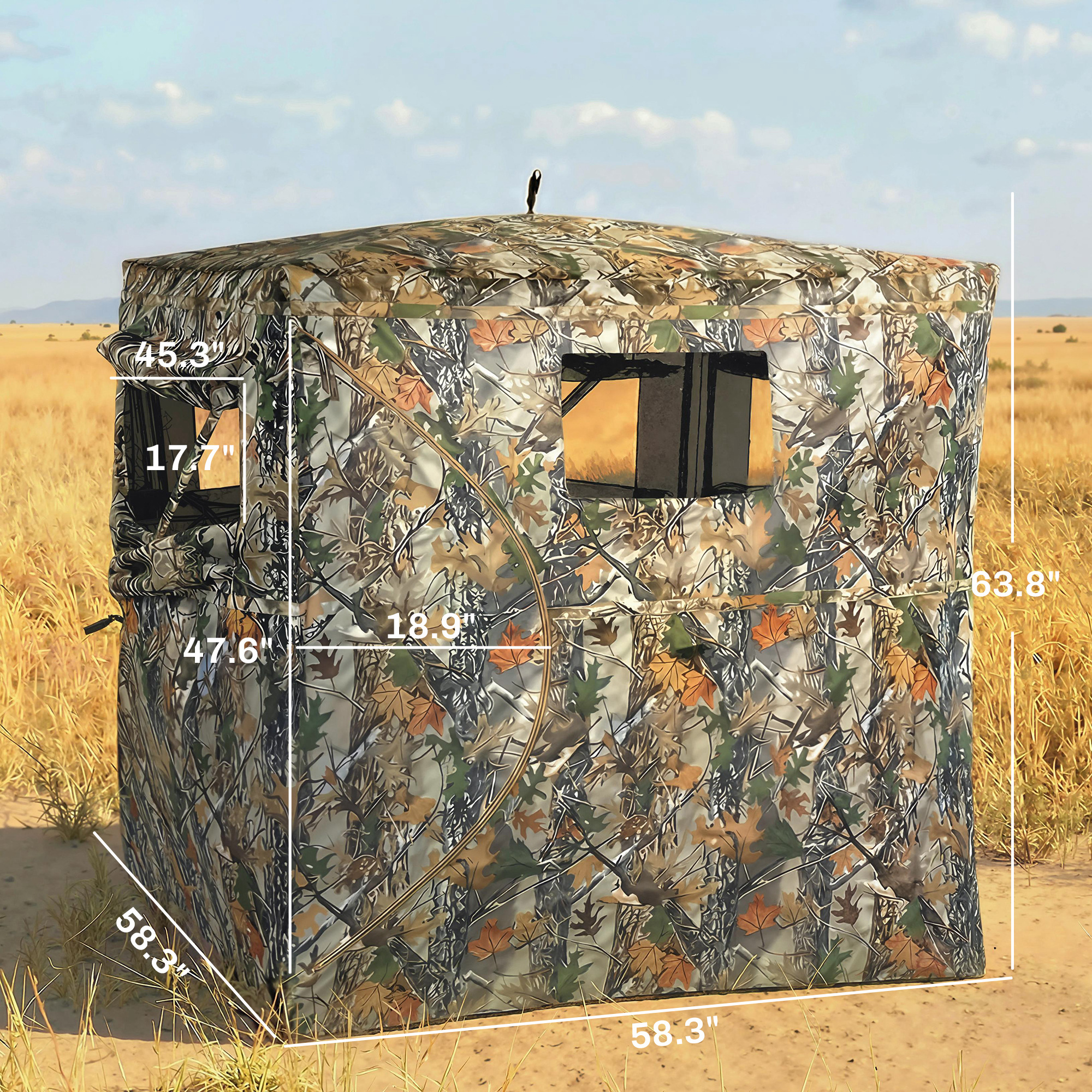  Hunting Blind for 2 Person, See Through Pop Up Blind with 270-Degree View, Windows for Deer Hunting, Camouflage