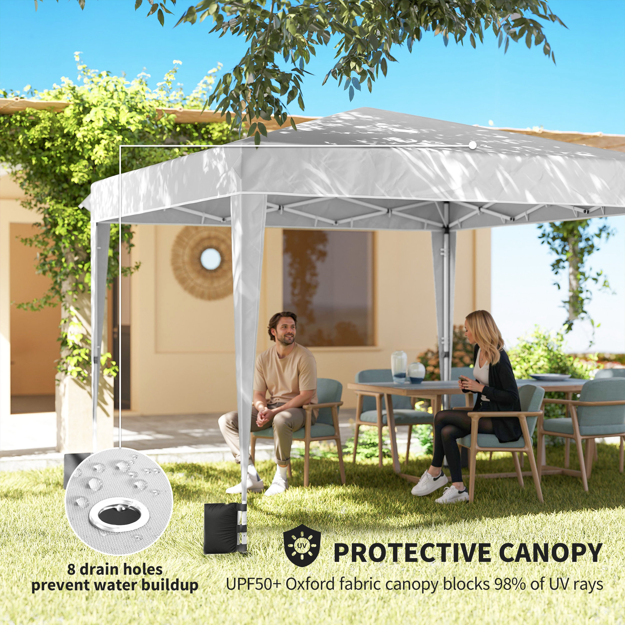  10 x 10 ft Pop Up Canopy Tent with Sidewalls, UPF50+ Outdoor Portable Instant Canopy Shelter with Carry Bag, White