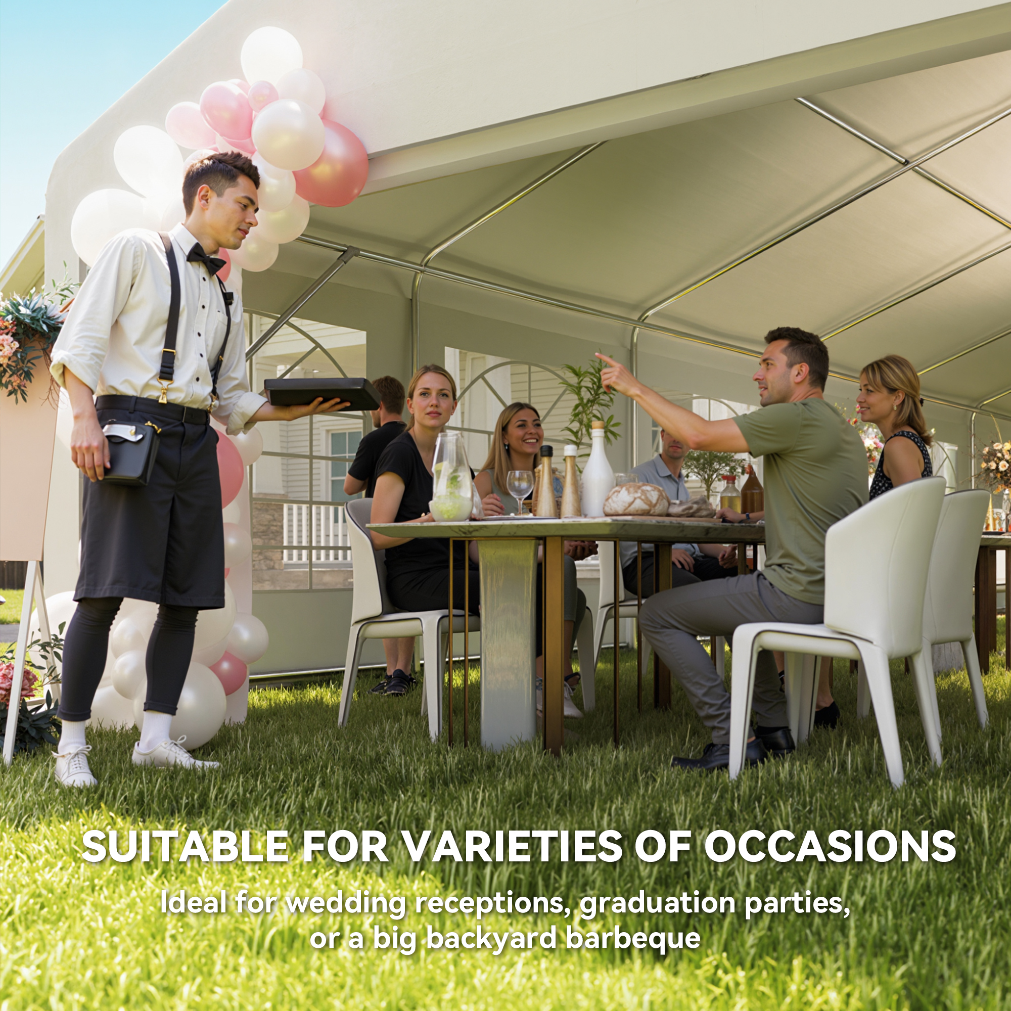  23' x 39' Large Outdoor Carport Canopy Party Tent with Removable Protective Sidewalls & Windows, White