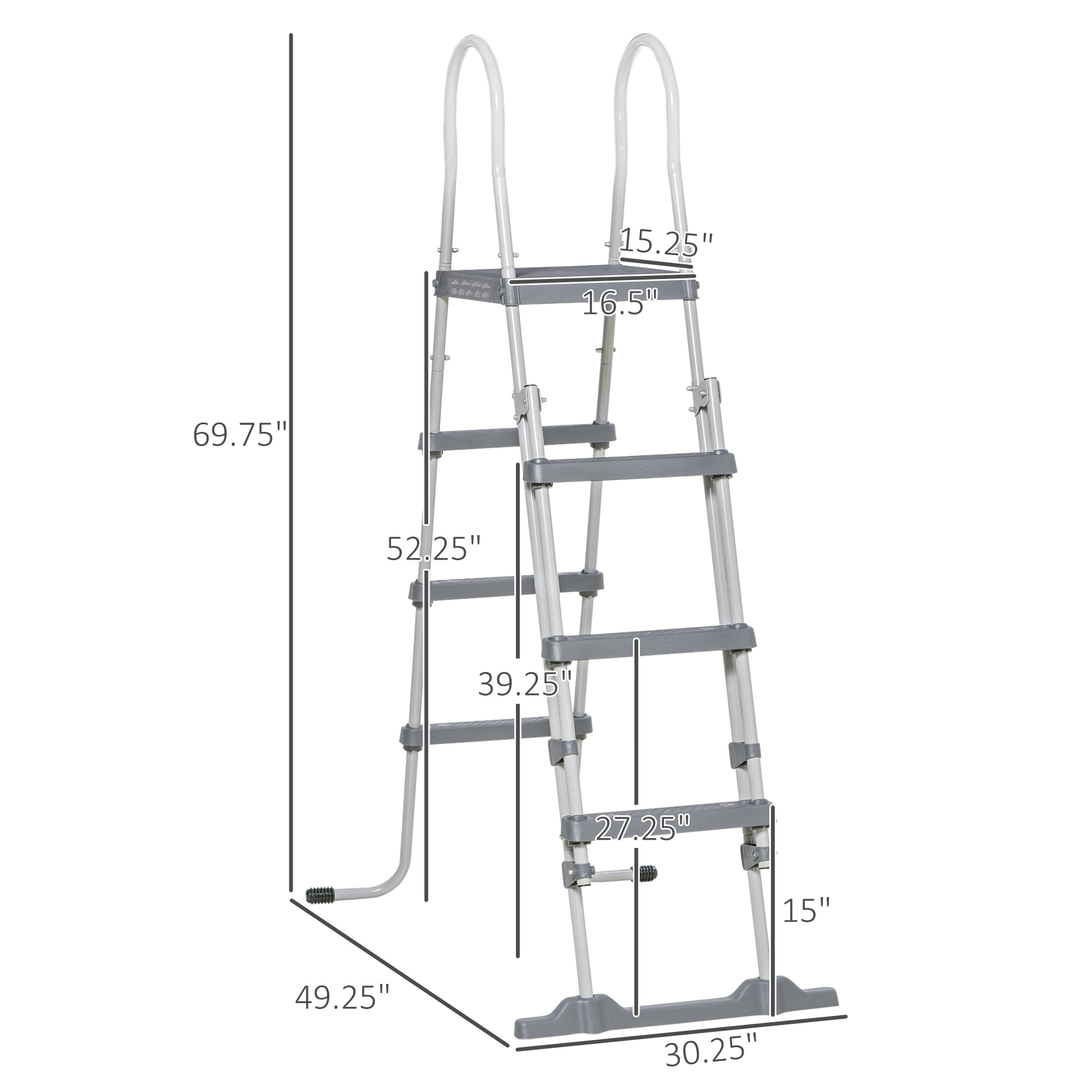  70" Above Ground Swimming Pool Ladder, A-Frame Deck Ladder with Top Platform, Non-slip Steps & Rounded Handrails for 48" Pool Wall Height, Gray