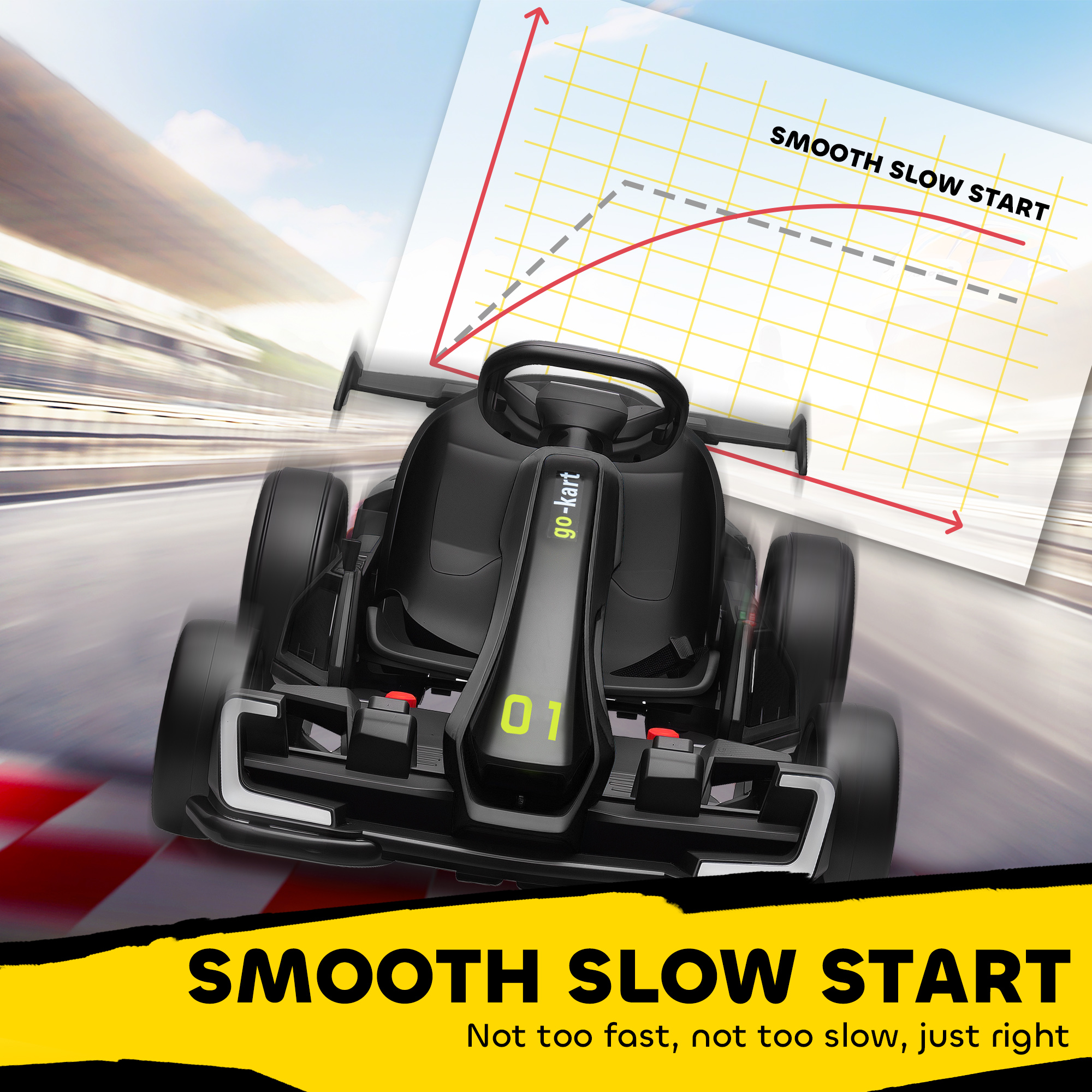 24V 7.5 MPH Electric Go Kart with Adjustable Seat, Slow Start, Black