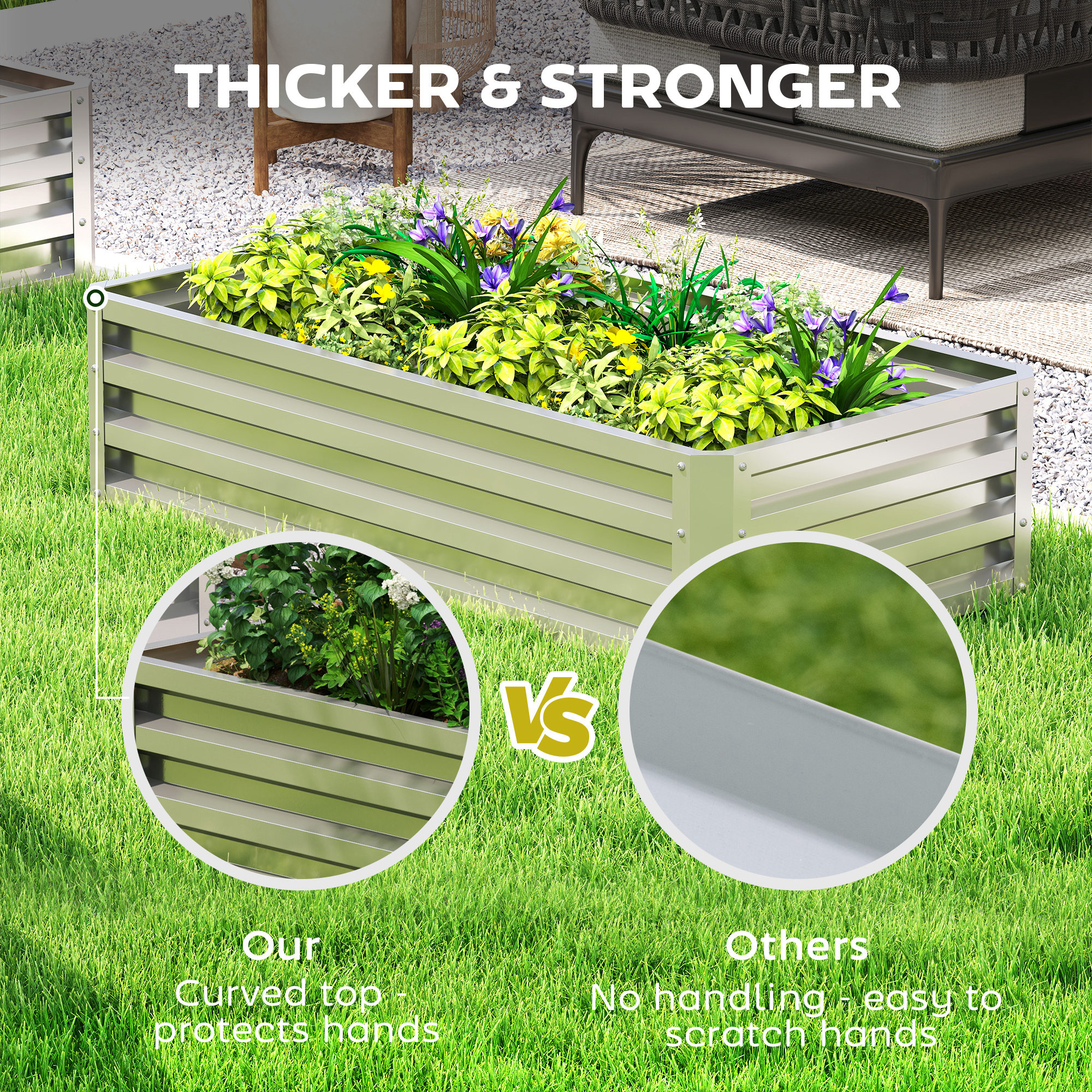  Galvanized Raised Garden Bed, 4' x 2' x 1' Metal Planter Box, for Growing Vegetables, Flowers, Herbs, Succulents, Silver