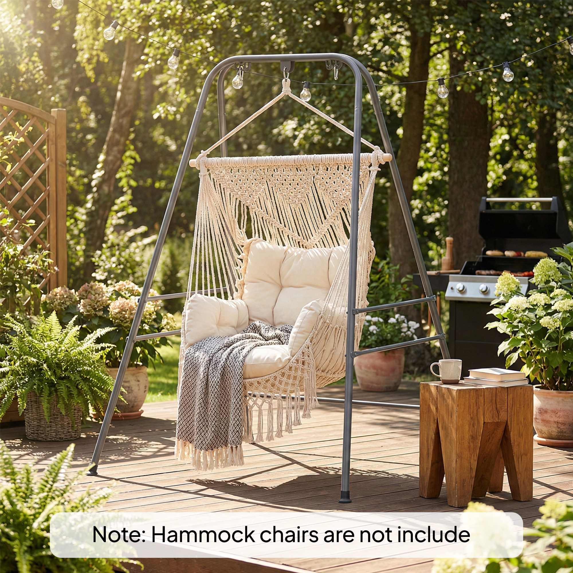  Hammock Chair Stand  Indoor and Outdoor Use with Anti-Slip Foot Pads, 2 Carabiners, Gray