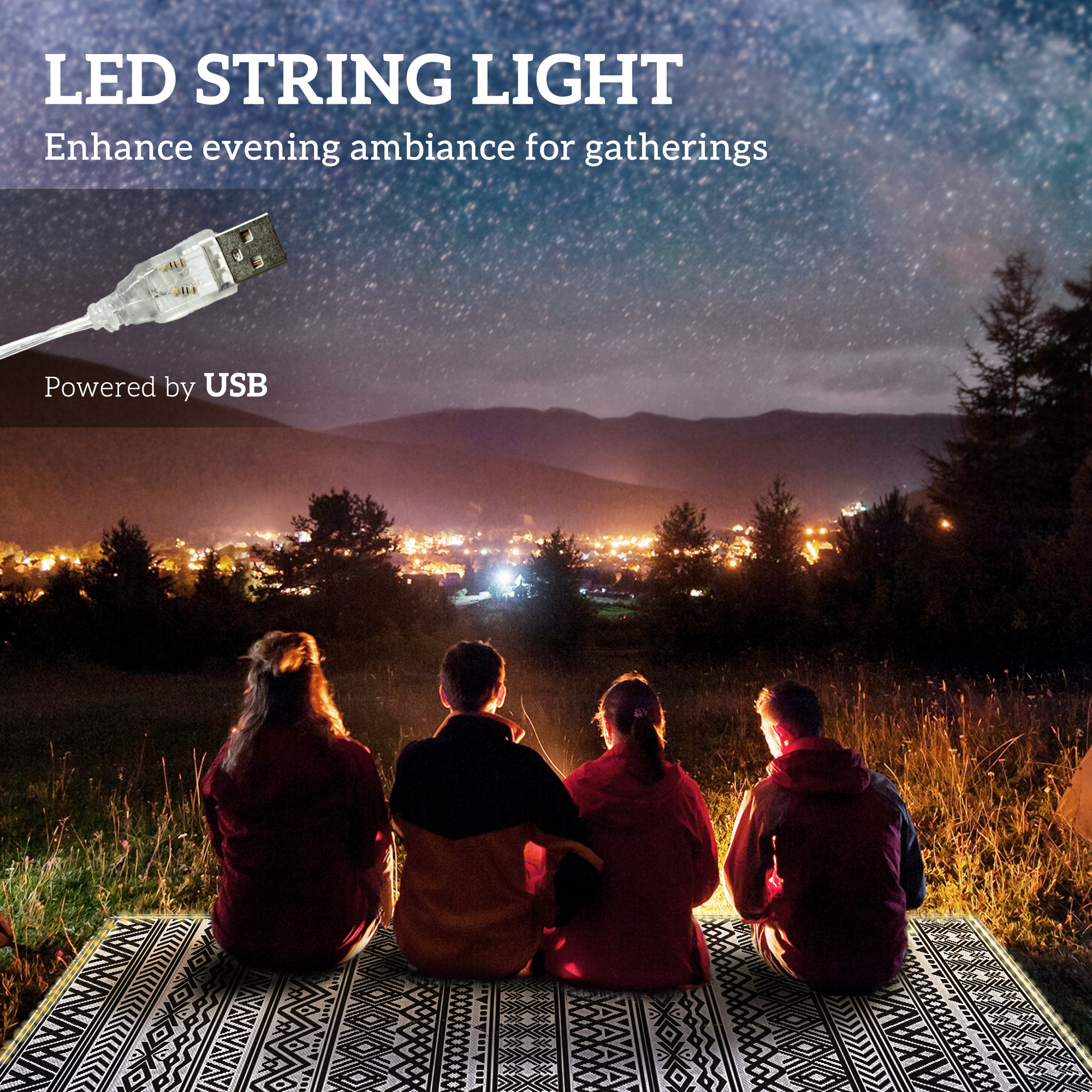 Outdoor Rug Carpet with USB Lights Reversible Patio Rug with Carry Bag for Camping 12 x 9 image 3