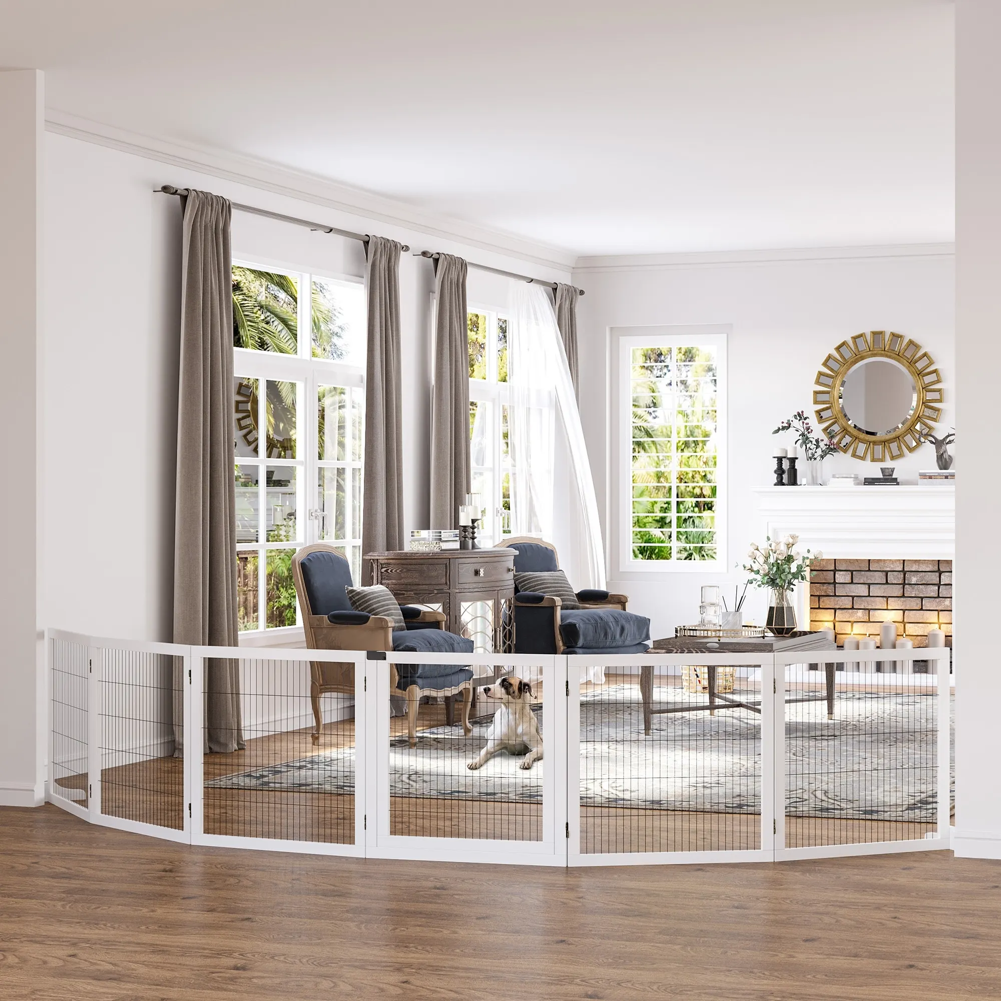 Wooden Pet Gate, 6-Panel Folding Dog Safety