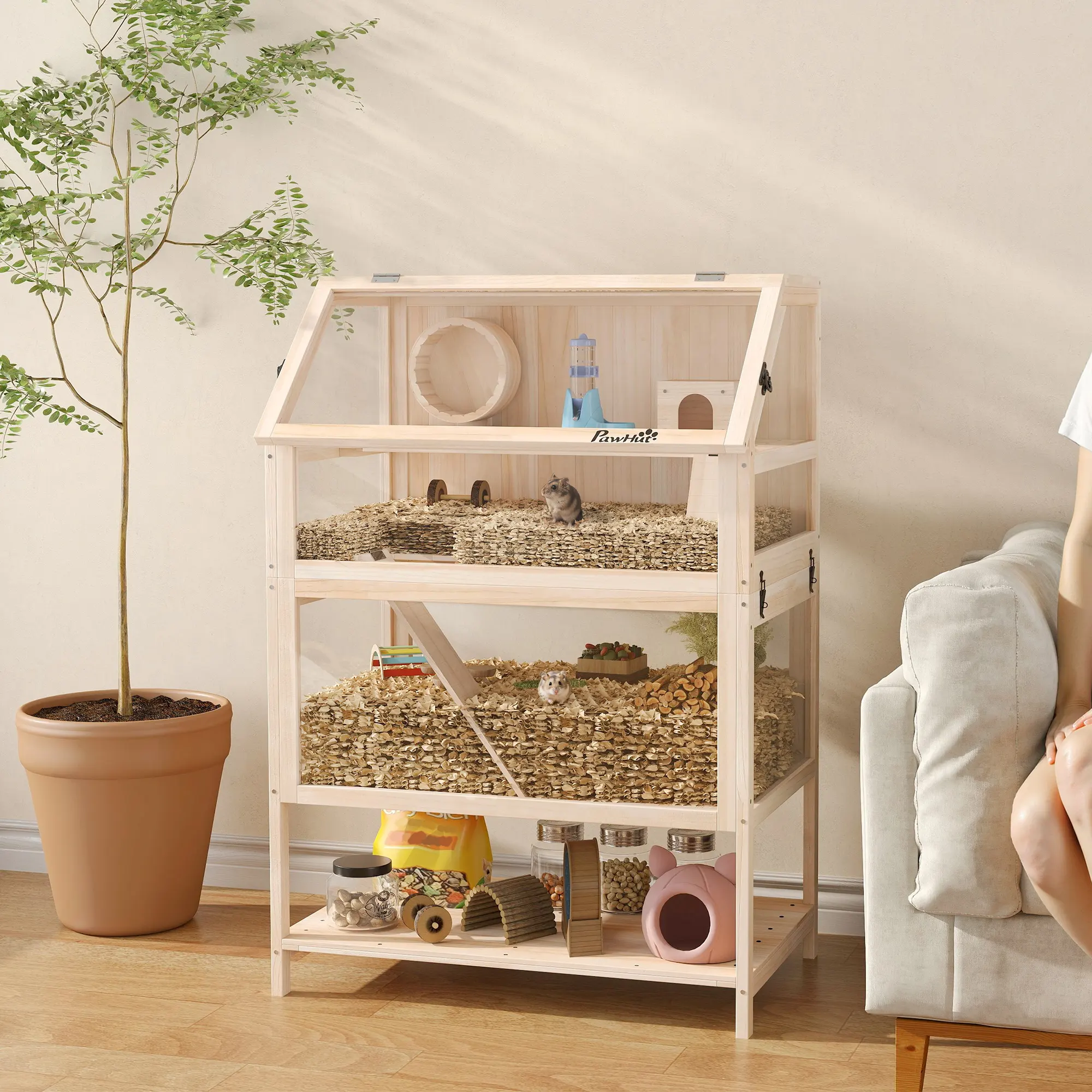 Wooden Hamster Cage with Detachable Lower Floor