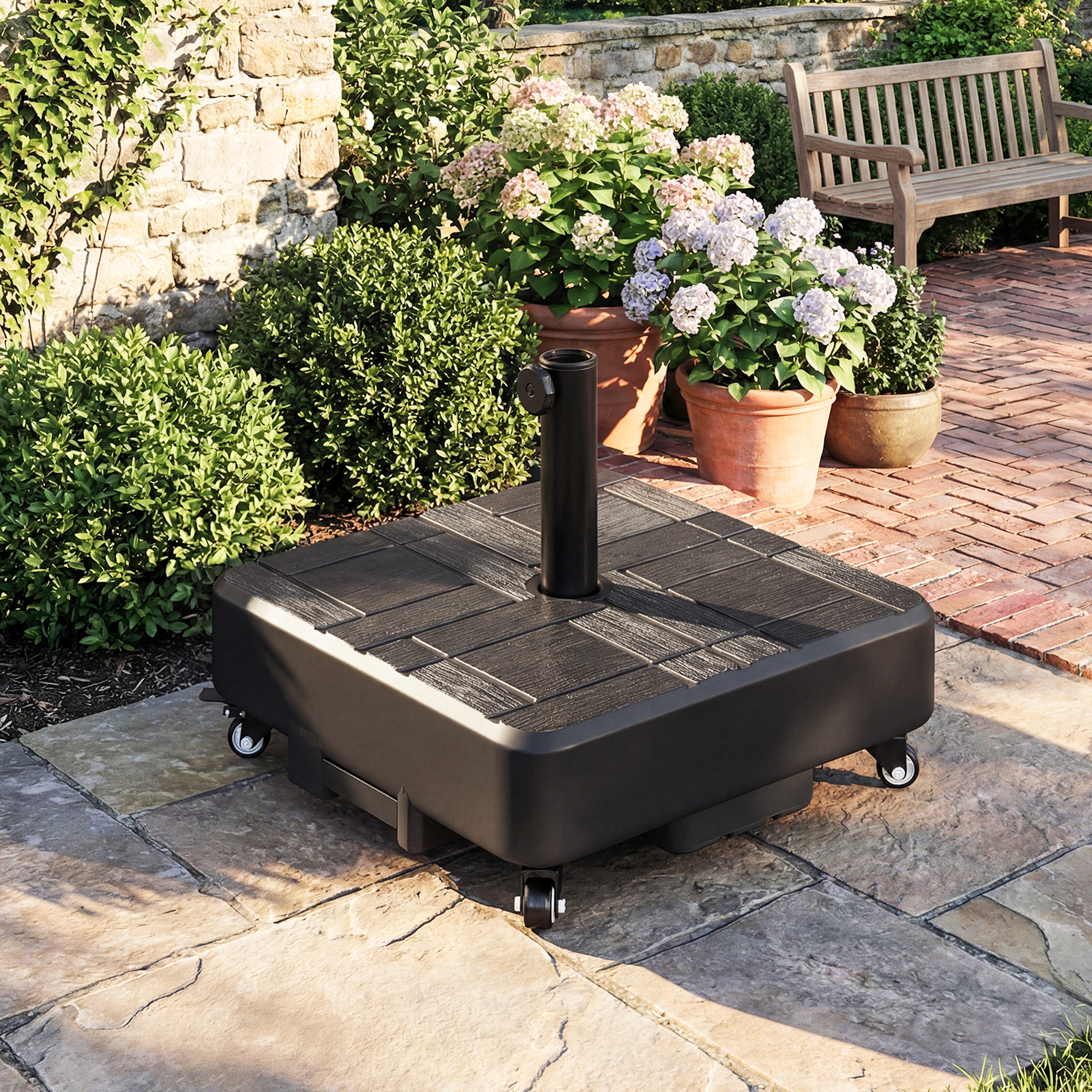  Patio Umbrella Base Outdoor Umbrella Stand with Wheels for 1.5"/1.9" Poles