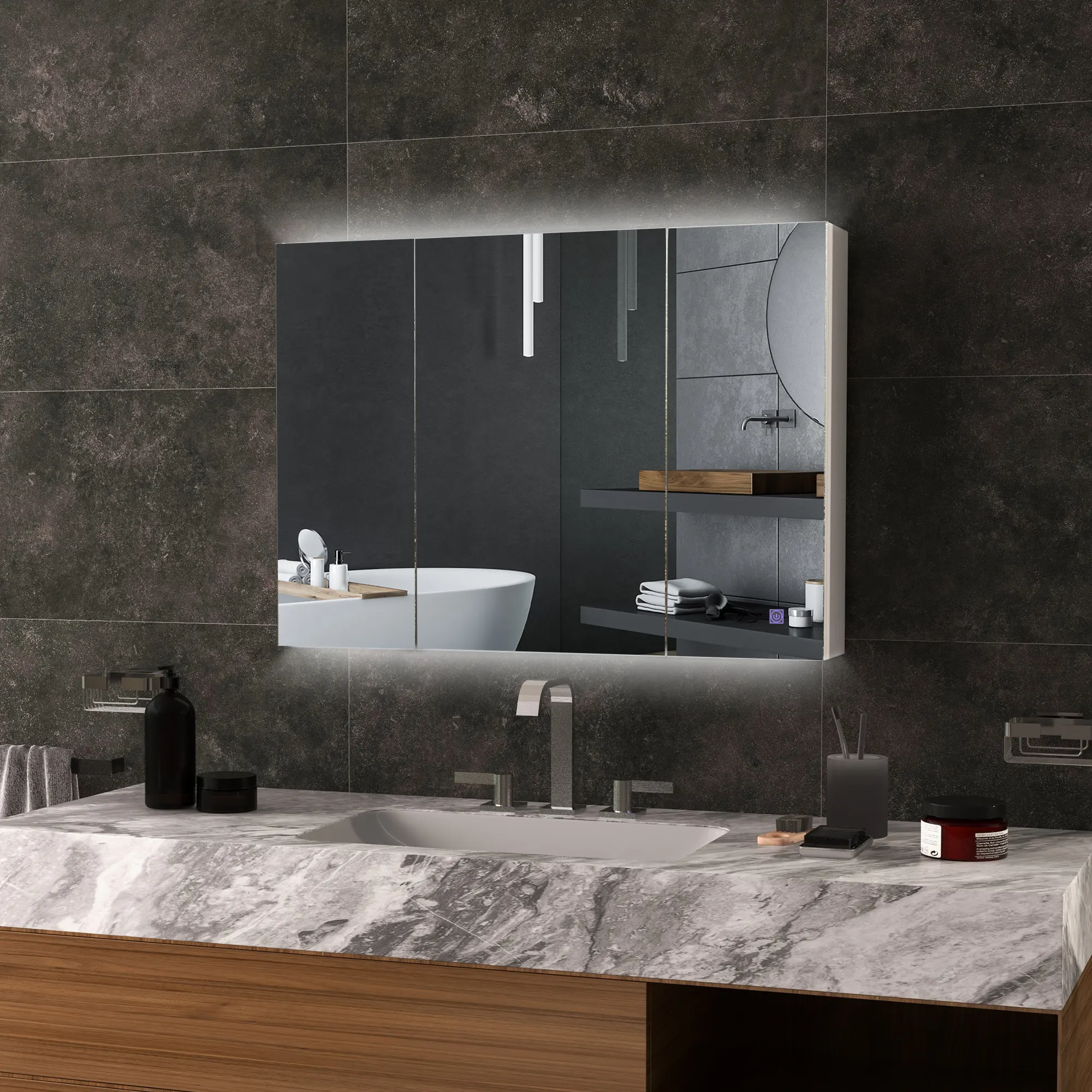 Bathroom Mirror Cabinet with Light, Storage Cupboard