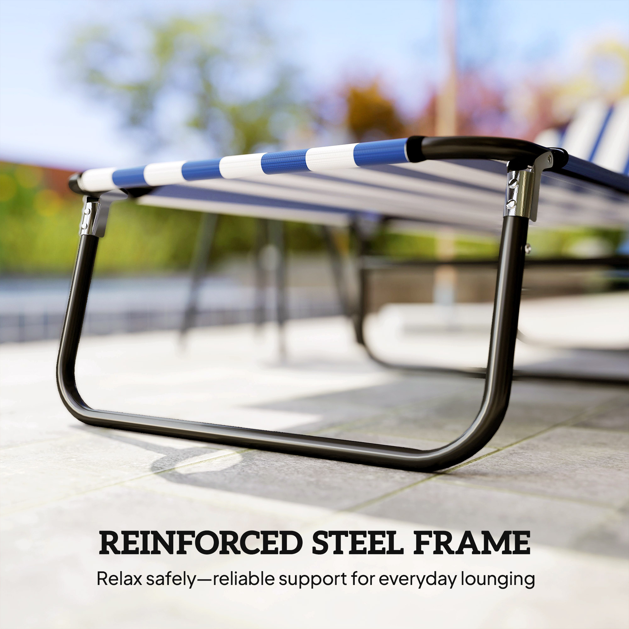  Portable Folding Adjustable Sun Beach Lounger / Camping Cot - Blue and White