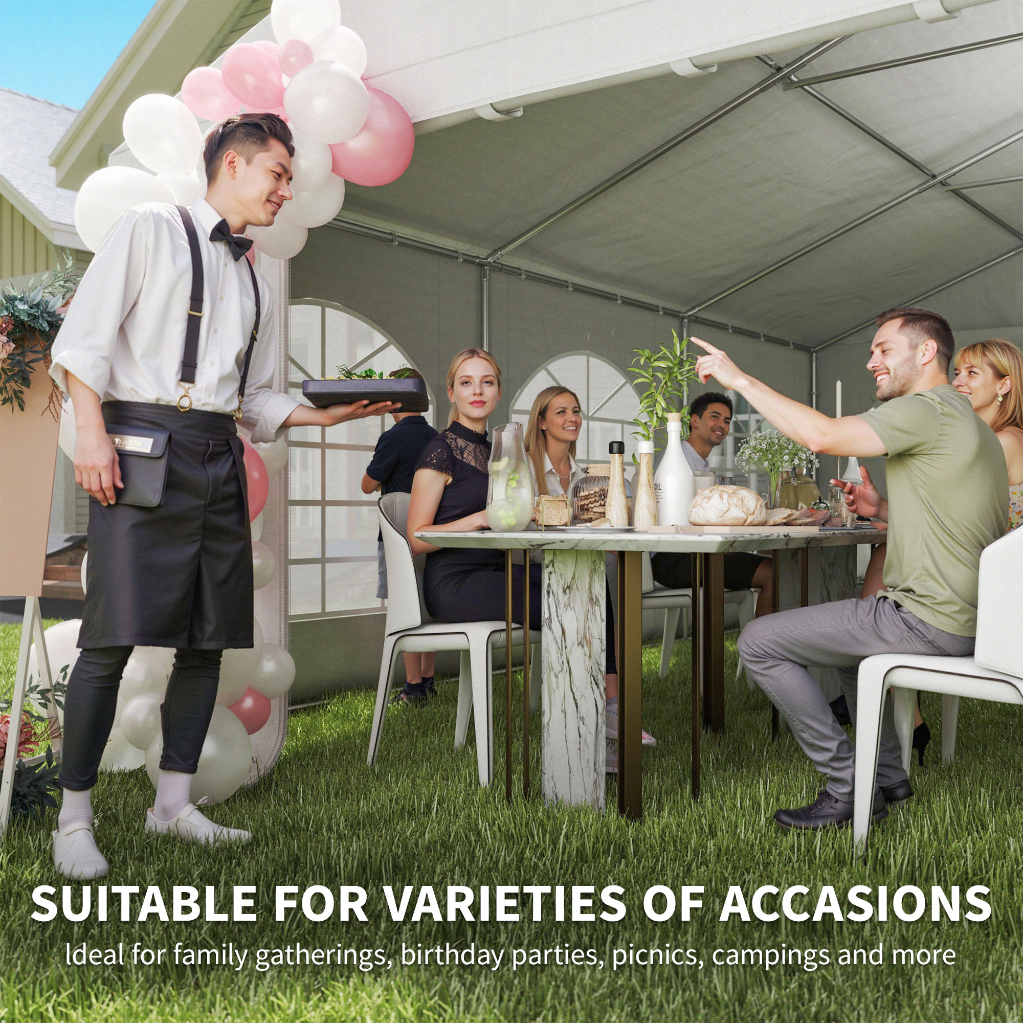  20' x 20' Heavy-duty Large Wedding Tent, Outdoor Carport Garage Party Tent, Patio Gazebo Canopy with Sidewall, White