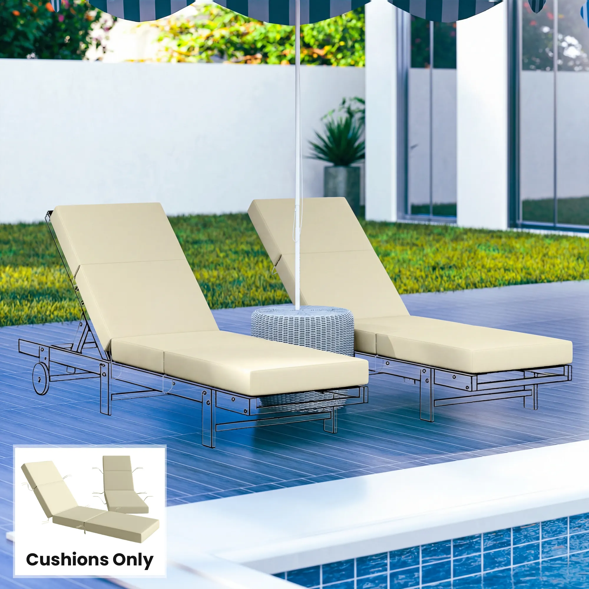 Set of 2 Chaise Lounge Cushion, 4"