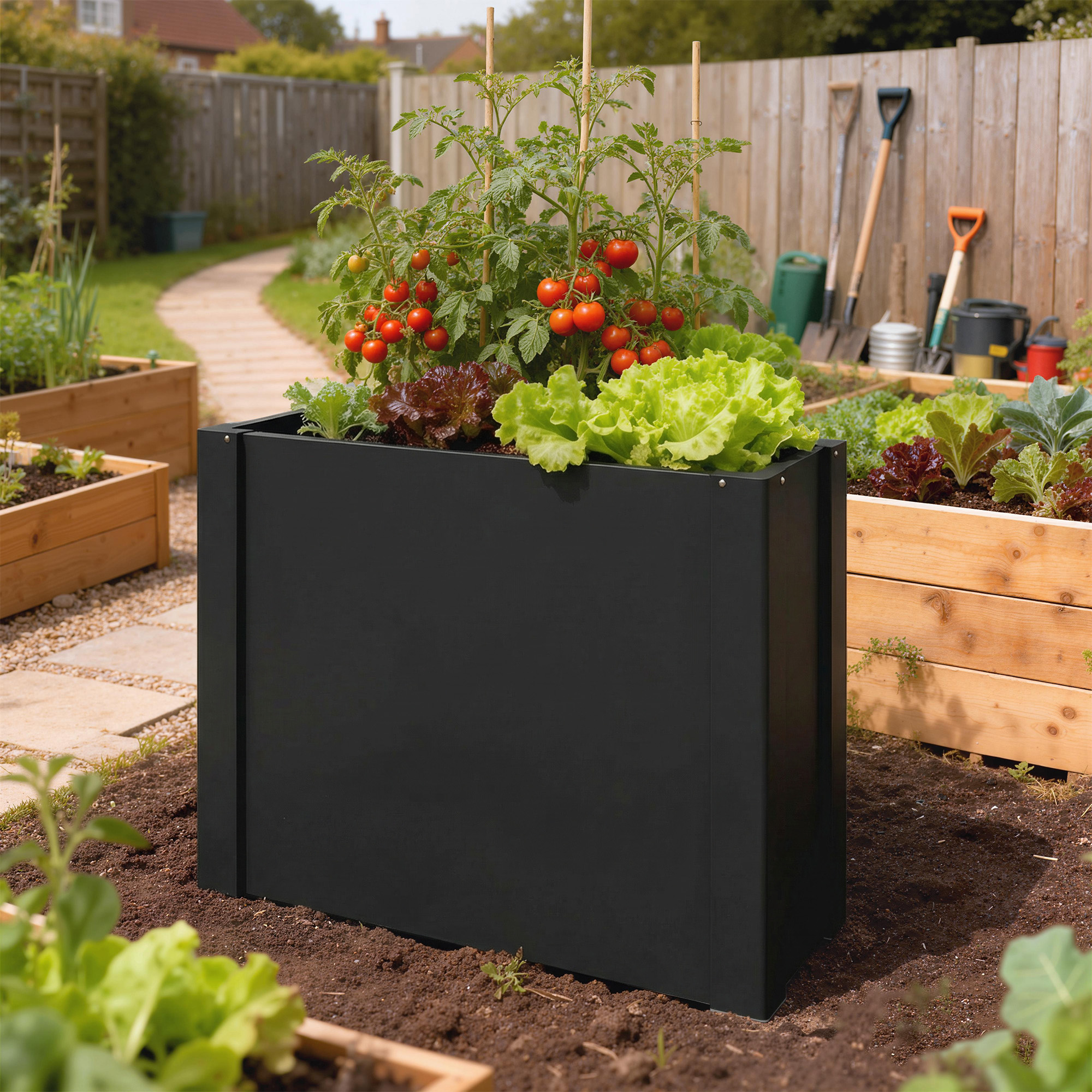  Raised Garden Bed Galvanized Planter Box Outdoor with Gloves for Gardening Vegetables, Flower, Herb, 2.6 x 1 x 2 ft, Black