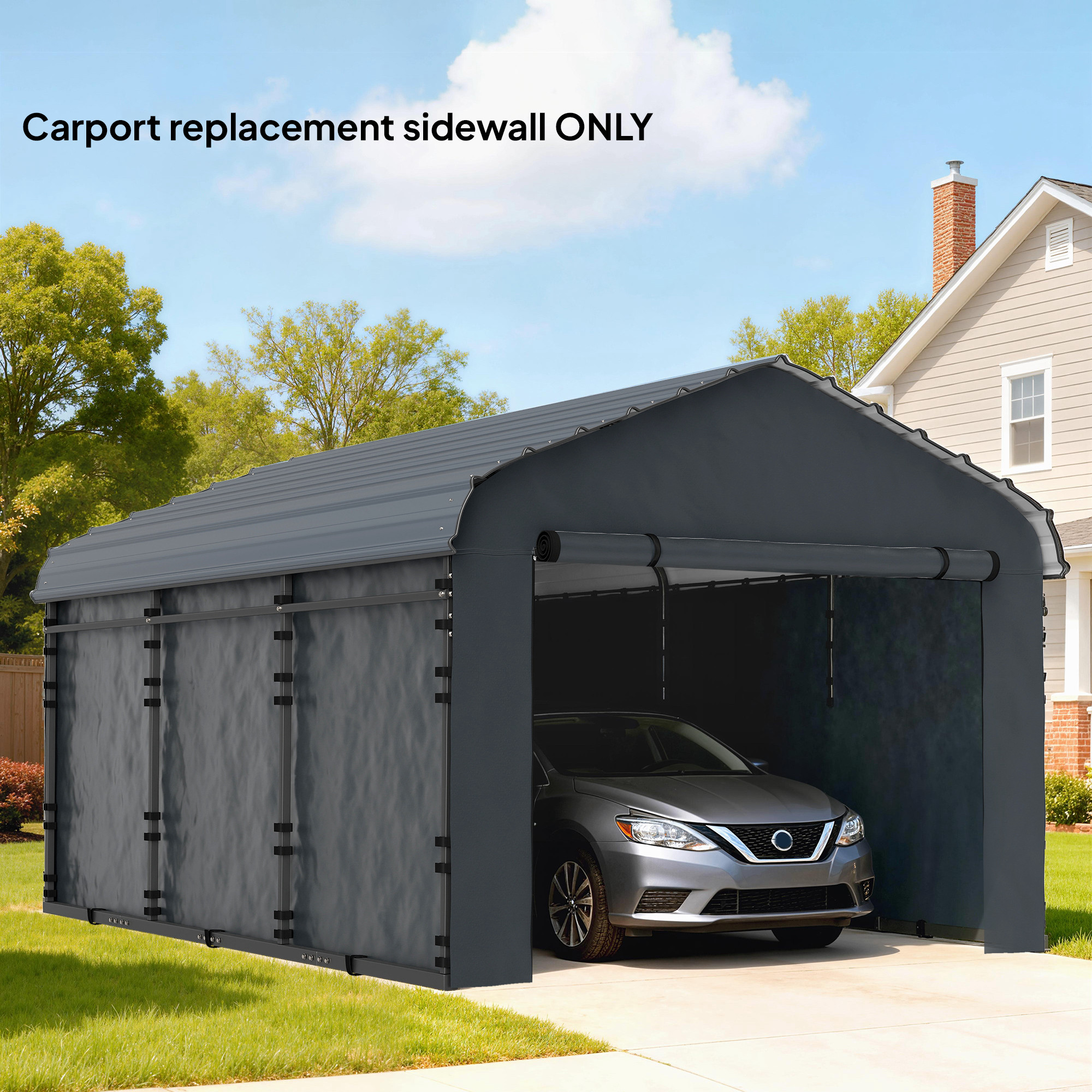  Carport Replacement Sidewall Panel for 12' x 20' Carports, UPF50+ Waterproof Replacement Side Wall Cover, Dark Gray