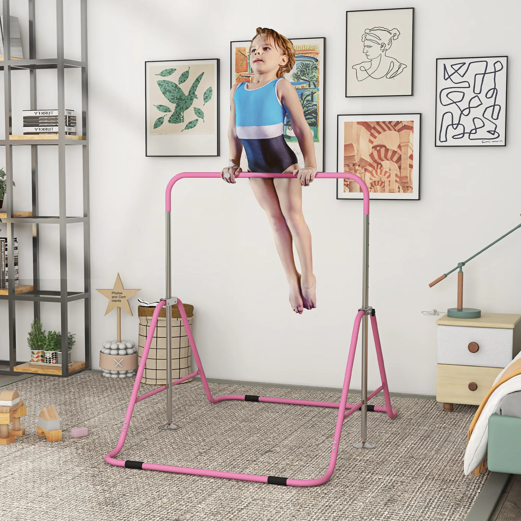 Folding Gymnastics Bar for Kids, Adjustable Height