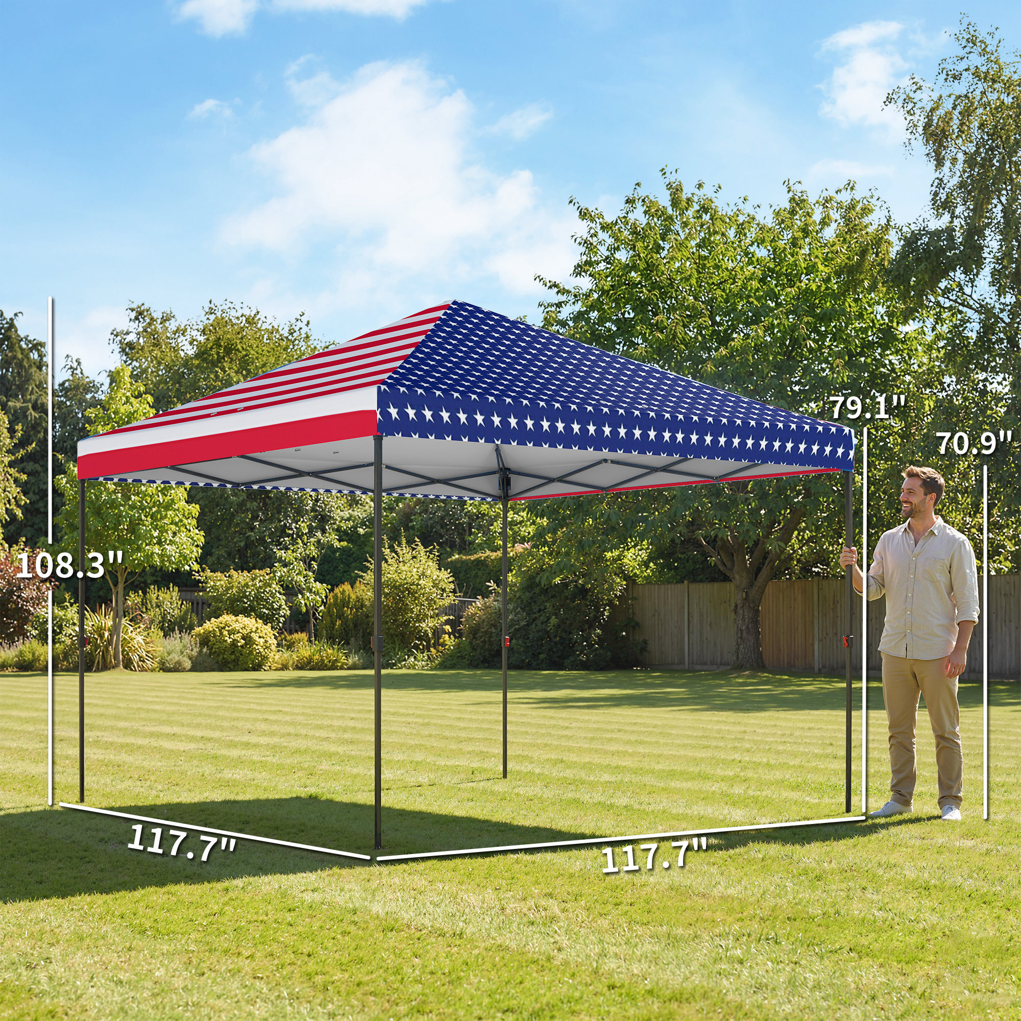 10 x 10 ft Pop Up Canopy Tent with One Push Setup, Outdoor Portable Instant Canopy Shelter w/ Roller Bag, American Flag