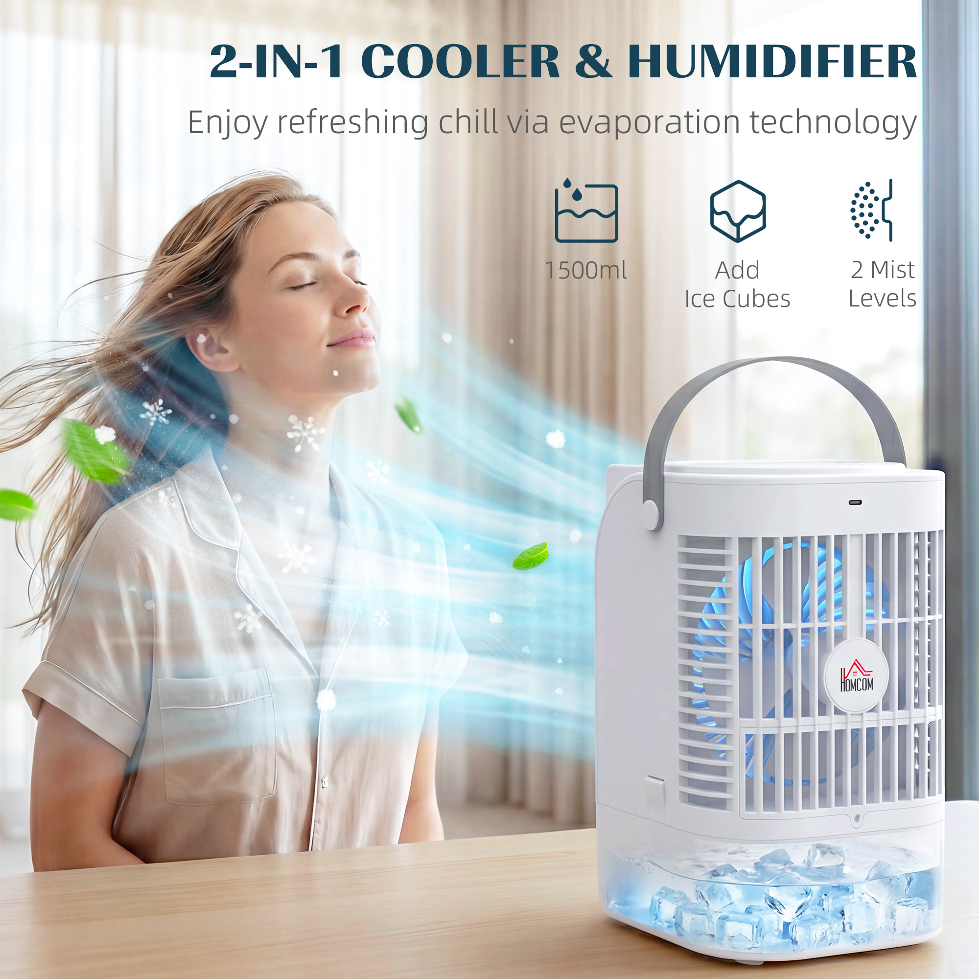  Portable Air Conditioner, 4-in-1 Mini Air Cooler with 4 Wind Speed, 2 Mist Mode, RGB 7 LED Light