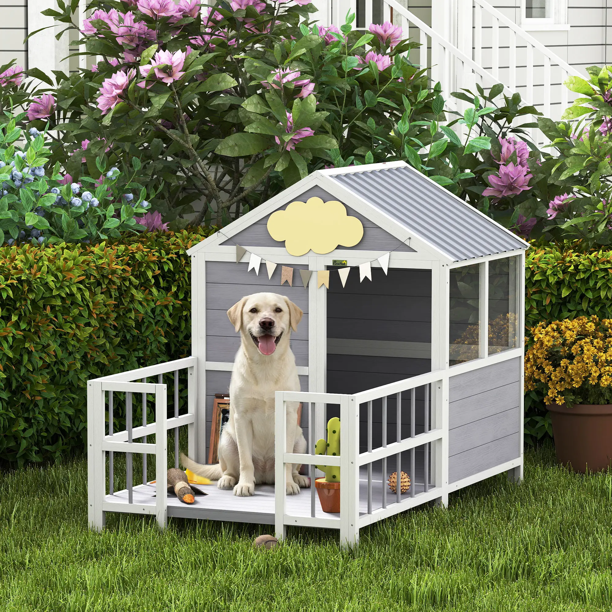 Outdoor Dog House, 61"L Wooden House