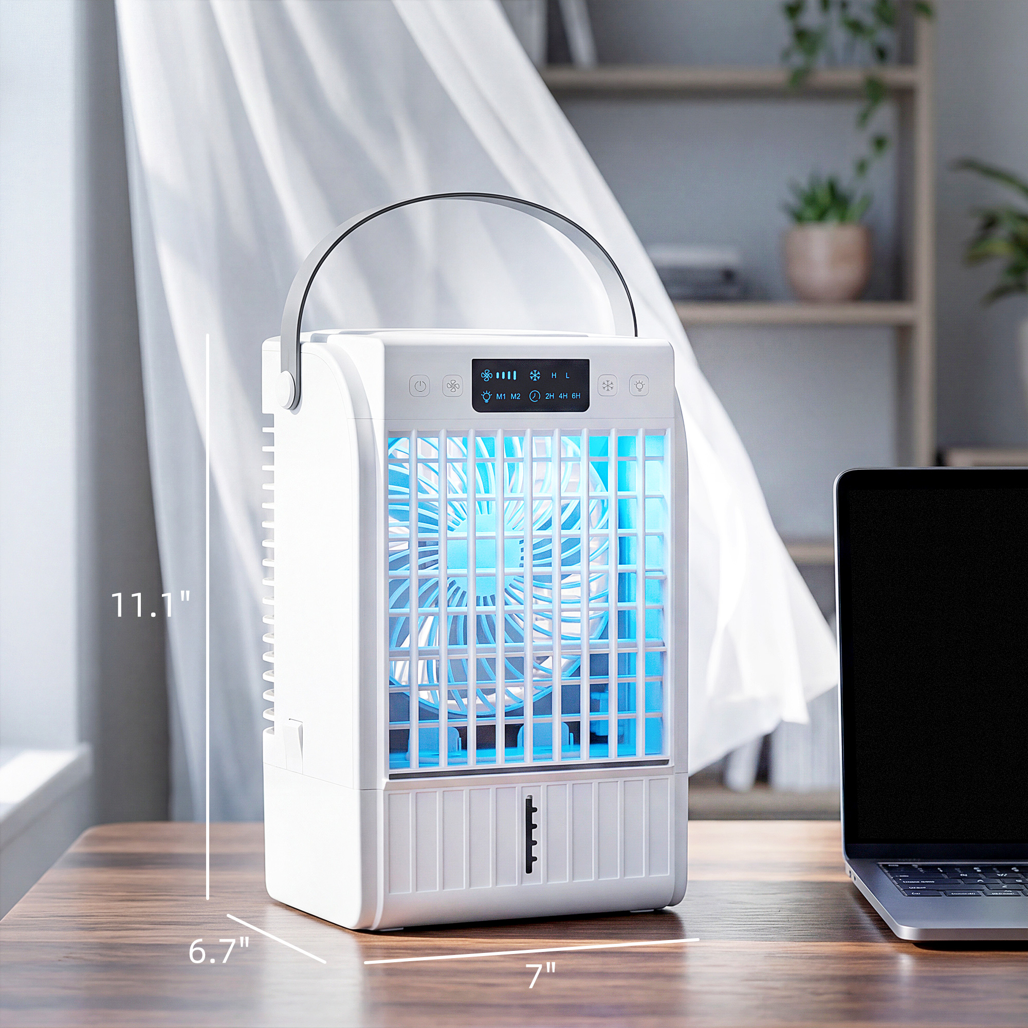  Portable Air Conditioner, 4-in-1 Mini Air Cooler with 4 Wind Speed, 2 Mist Mode, RGB 7 LED Light