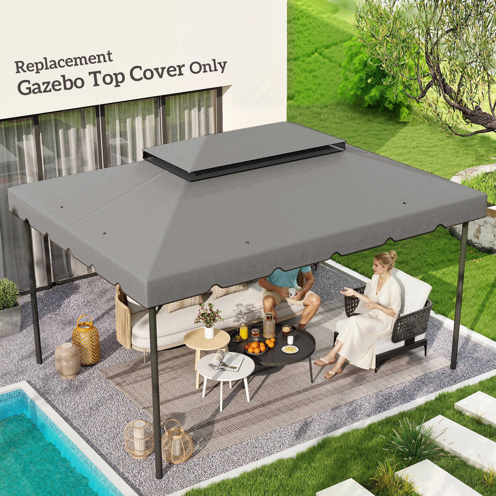 Model 84C-101 or 84C-144 13' x 10' Gazebo Replacement Canopy, Gazebo Top with Double Vented Roof (TOP ONLY), Gray - imagen 1